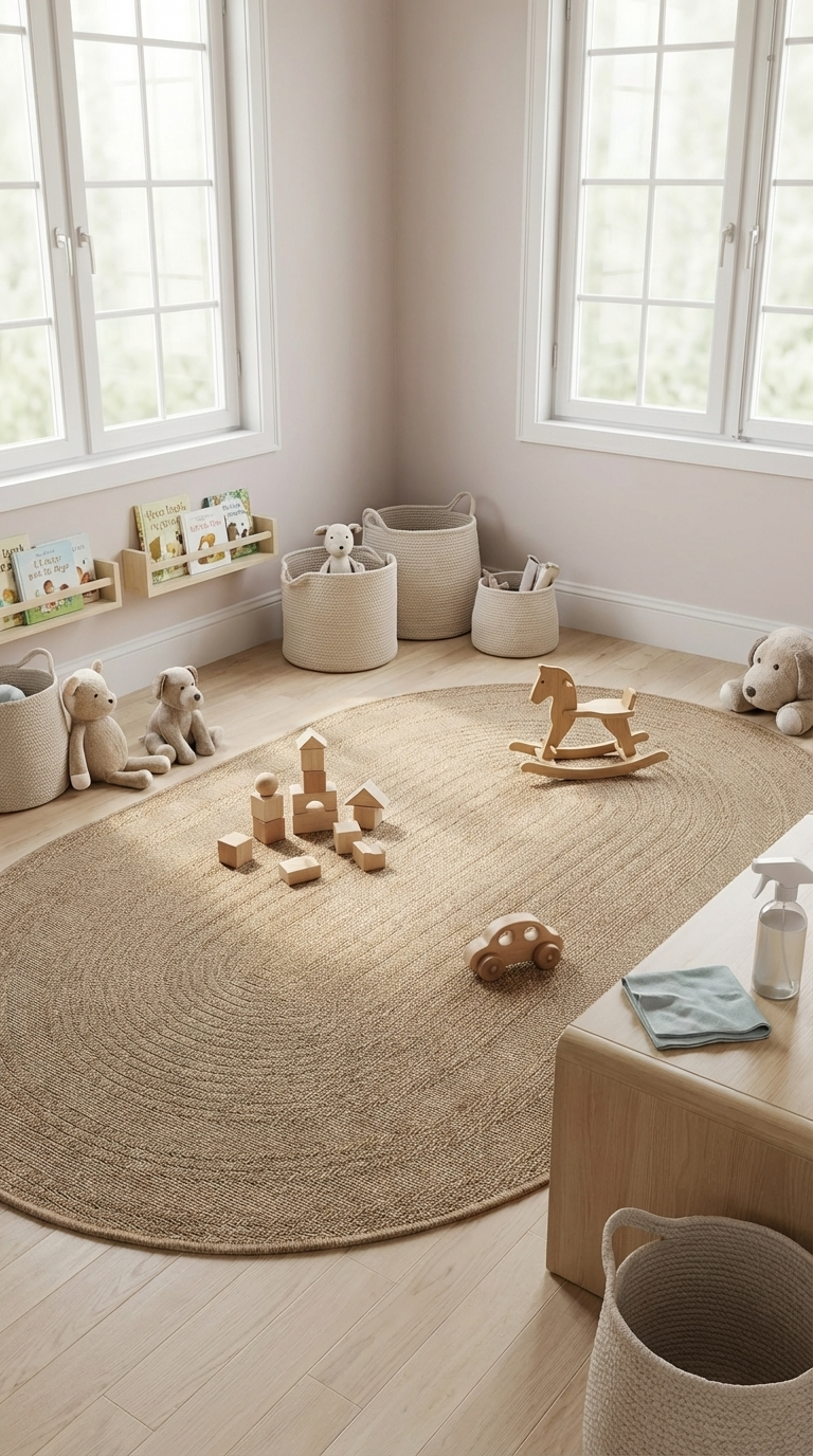 Zev Keten: Oval Kesim Jüt Görünümlü Halı - Mekanlara Akışkanlık Katın