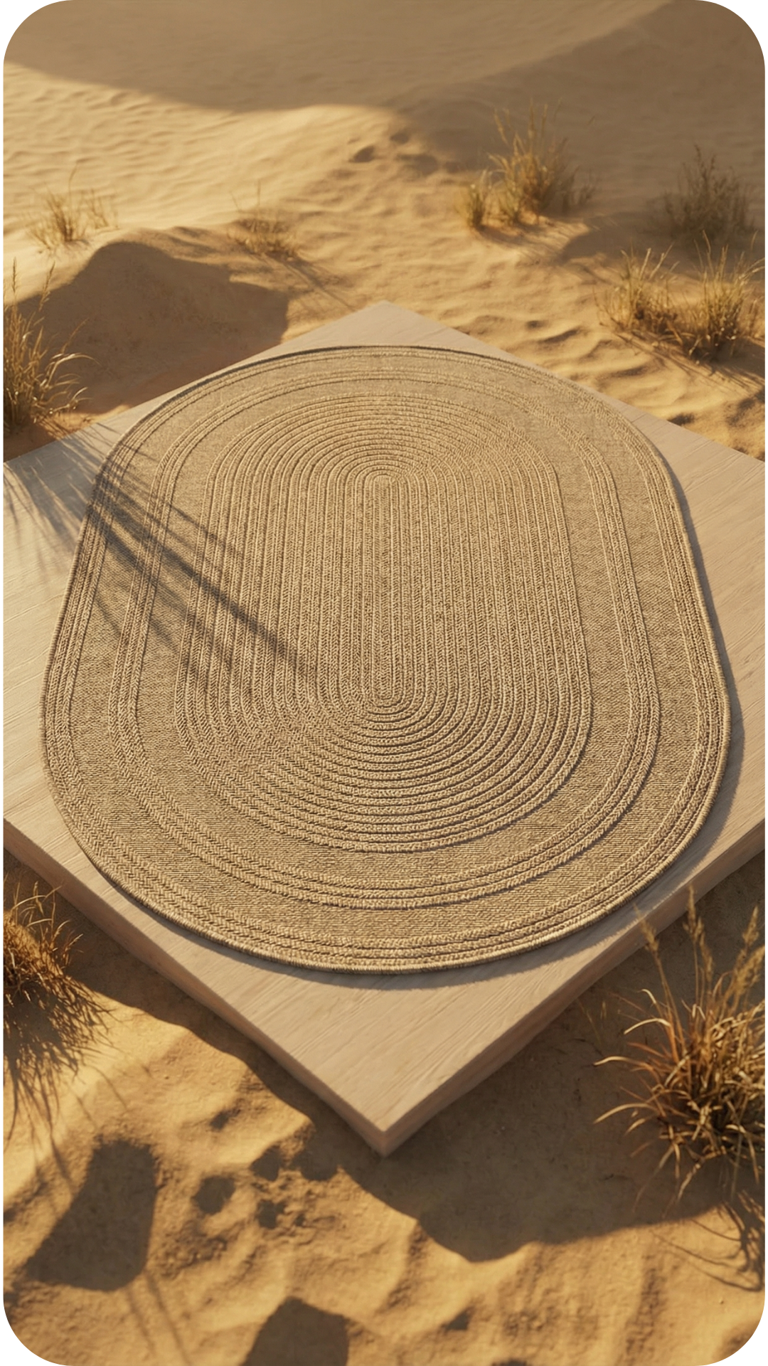 Zev Keten: Oval Kesim Jüt Görünümlü Halı - Mekanlara Akışkanlık Katın