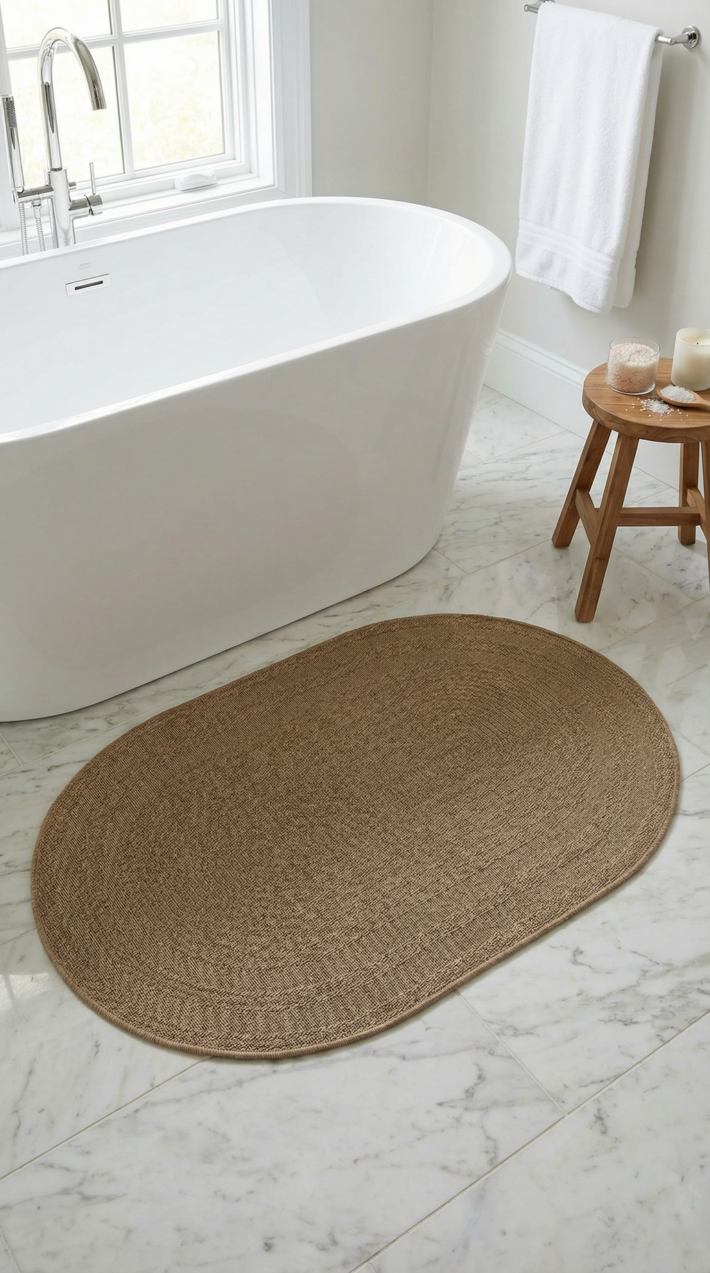 Zev Keten: Oval Kesim Jüt Görünümlü Halı - Mekanlara Akışkanlık Katın