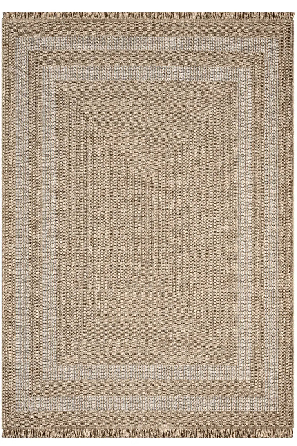 Bej ve beyaz doğal iplik dokuma, geometrik desenli modern seyran halı