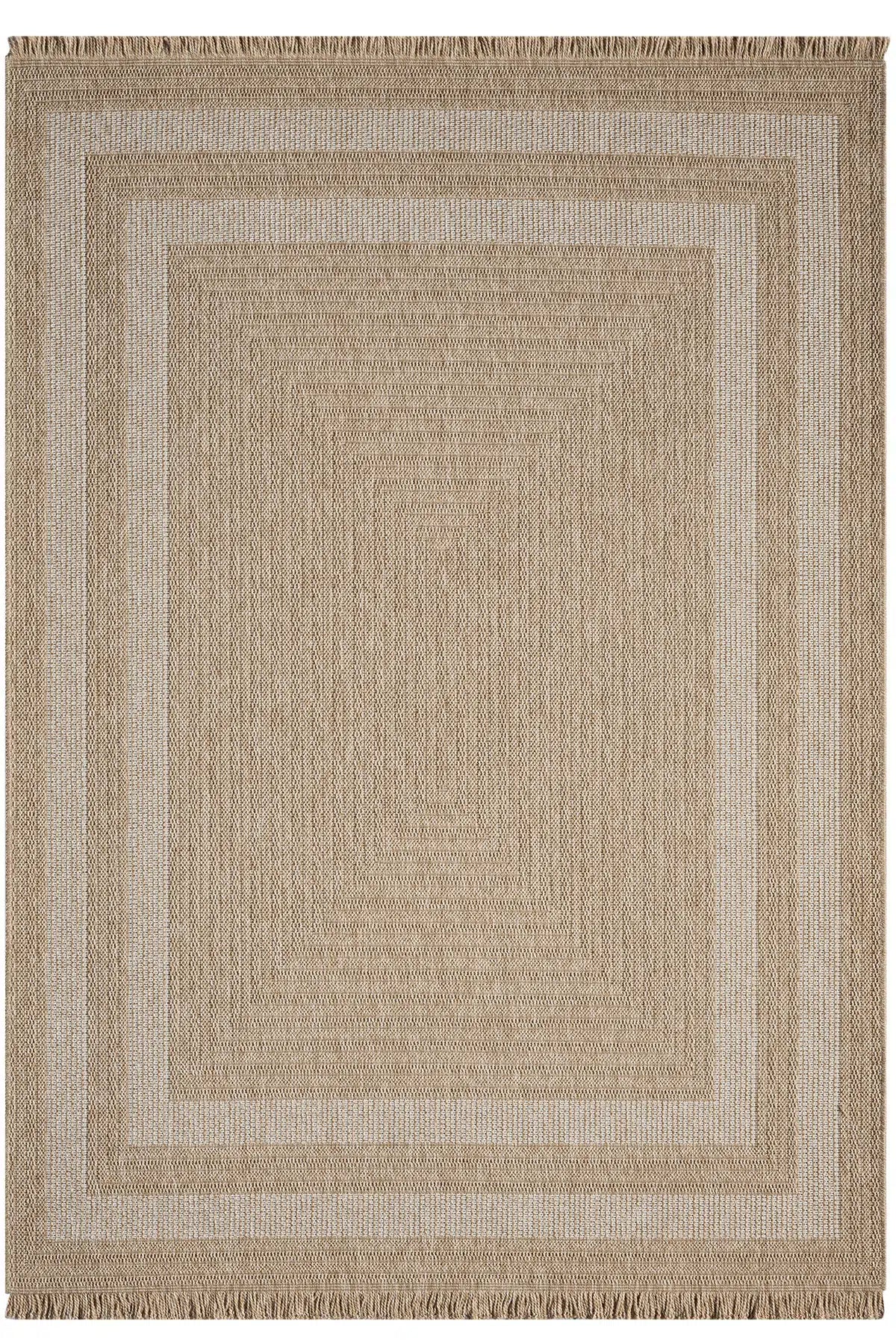 Bej ve beyaz doğal iplik dokuma, geometrik desenli modern seyran halı