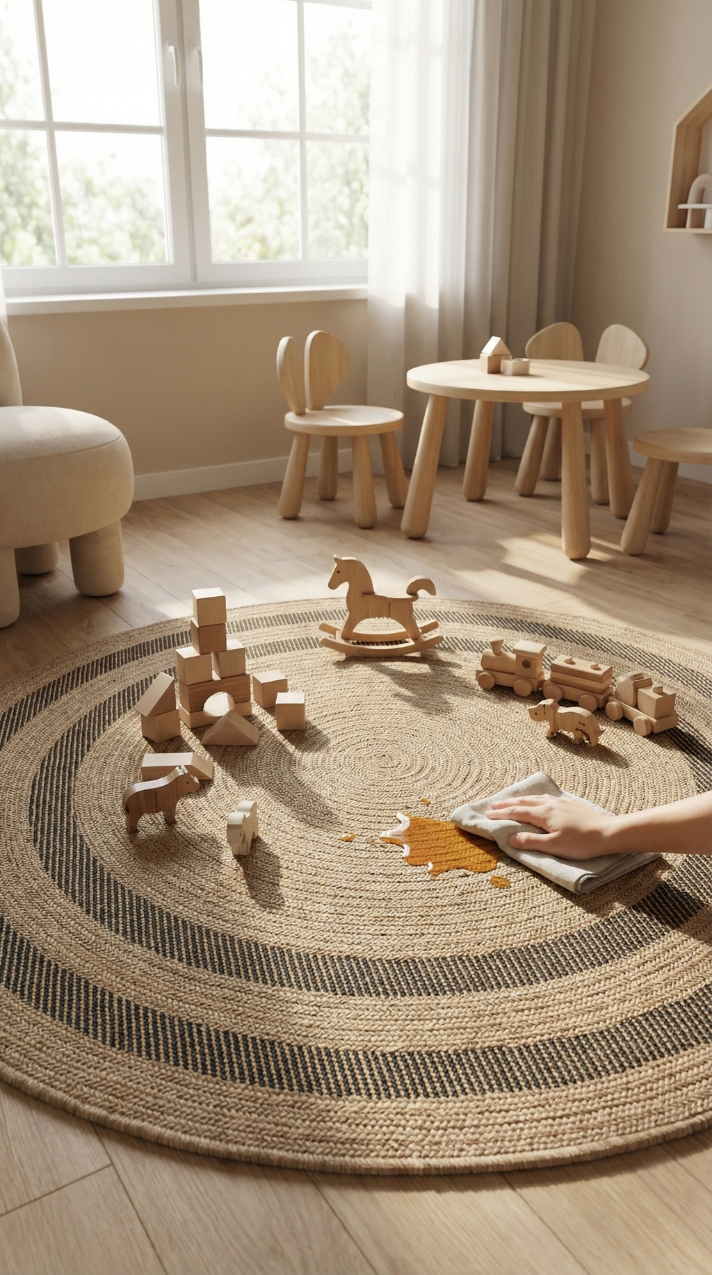 Zev Keten: Yuvarlak Yemek Masası Altına Kusursuz Uyum Sağlayan Halı