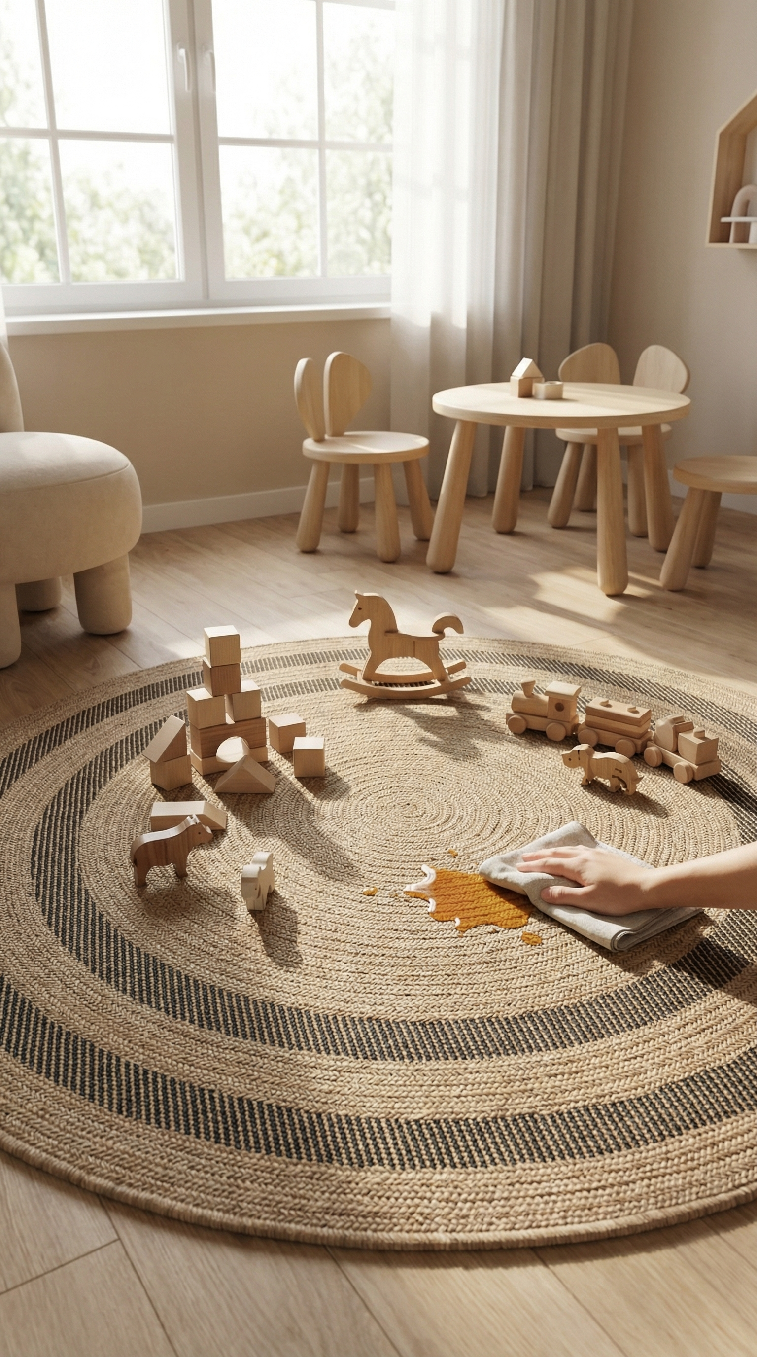 Zev Keten: Yuvarlak Yemek Masası Altına Kusursuz Uyum Sağlayan Halı