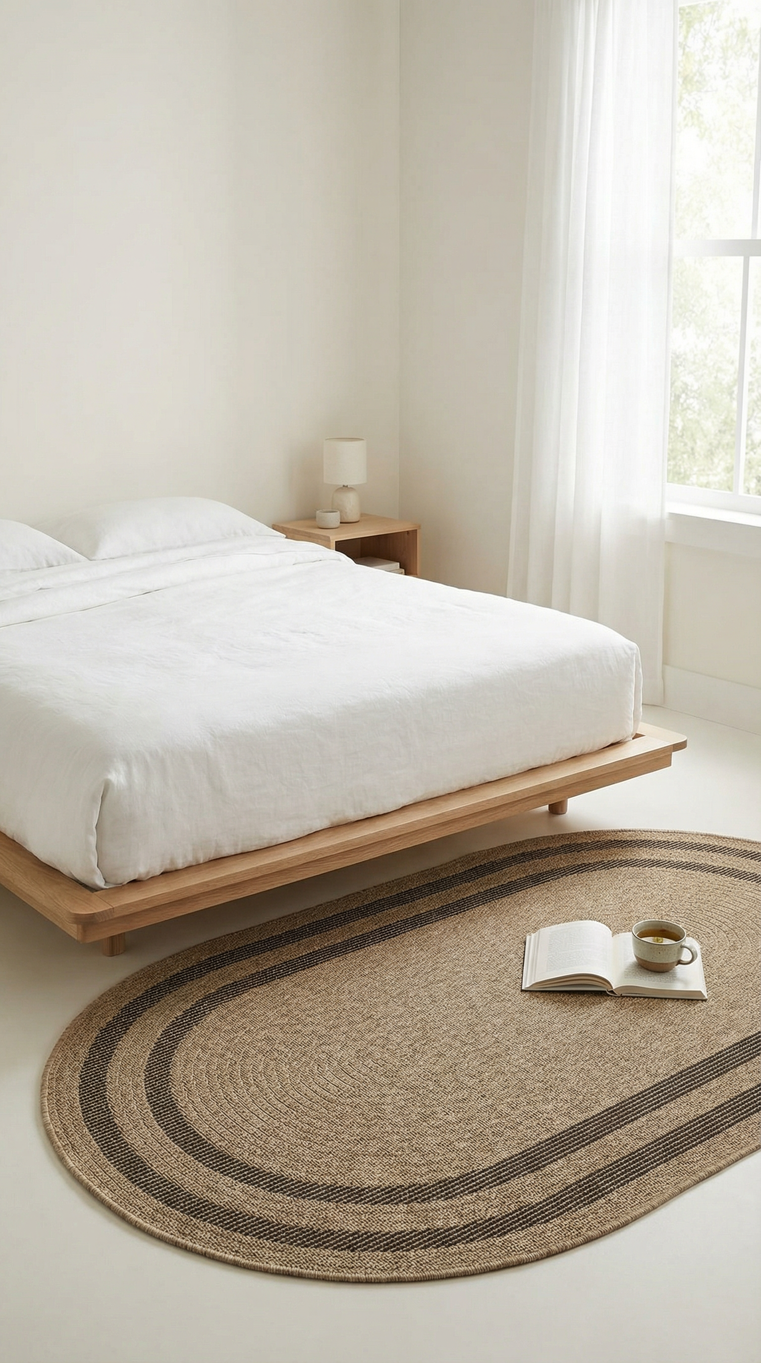 Zev Keten: Dökülme Yapmayan Oval Kesim Hasır Tarzı Salon Halısı