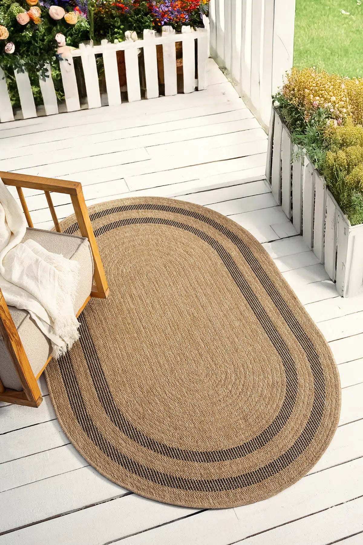 Zev Keten: Dökülme Yapmayan Oval Kesim Hasır Tarzı Salon Halısı