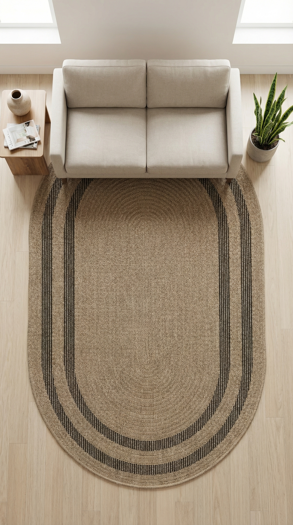Zev Keten: Dökülme Yapmayan Oval Kesim Hasır Tarzı Salon Halısı