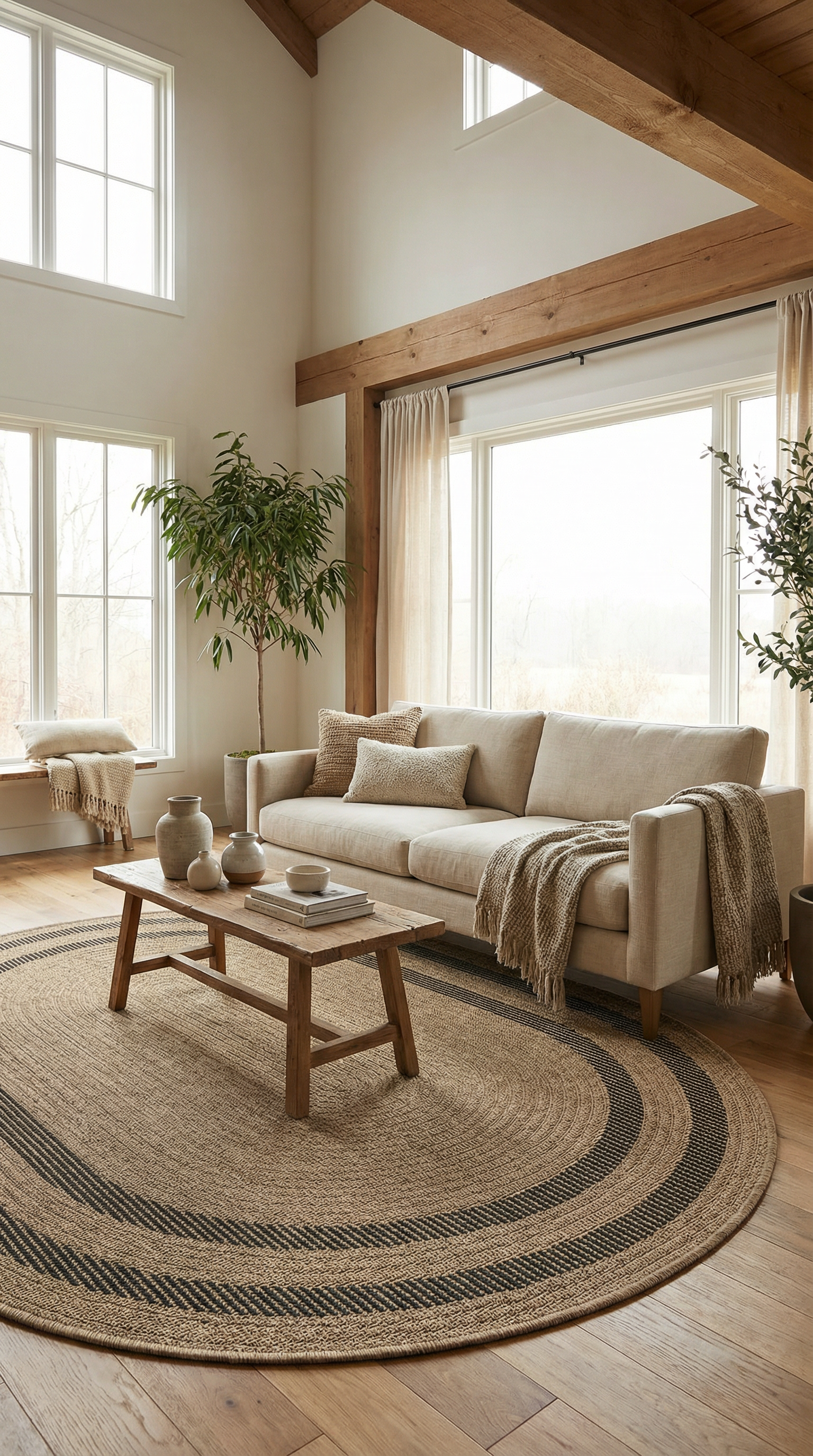 Zev Keten: Dökülme Yapmayan Oval Kesim Hasır Tarzı Salon Halısı