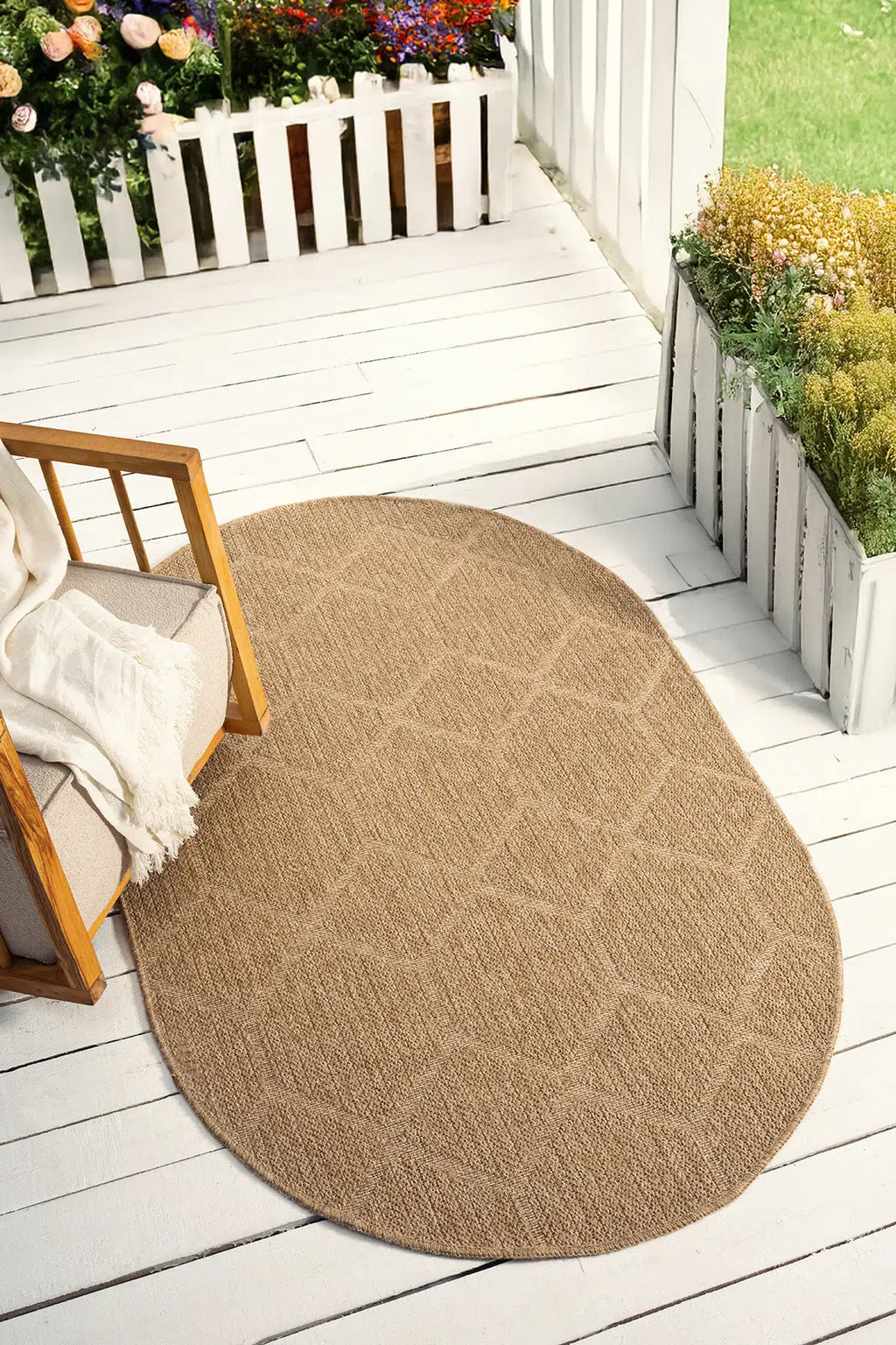 Zev Keten Oval: Köşesiz Zarafet Sunan Özel Kesim Jüt Görünümlü Halı Özel Ölçü ✂