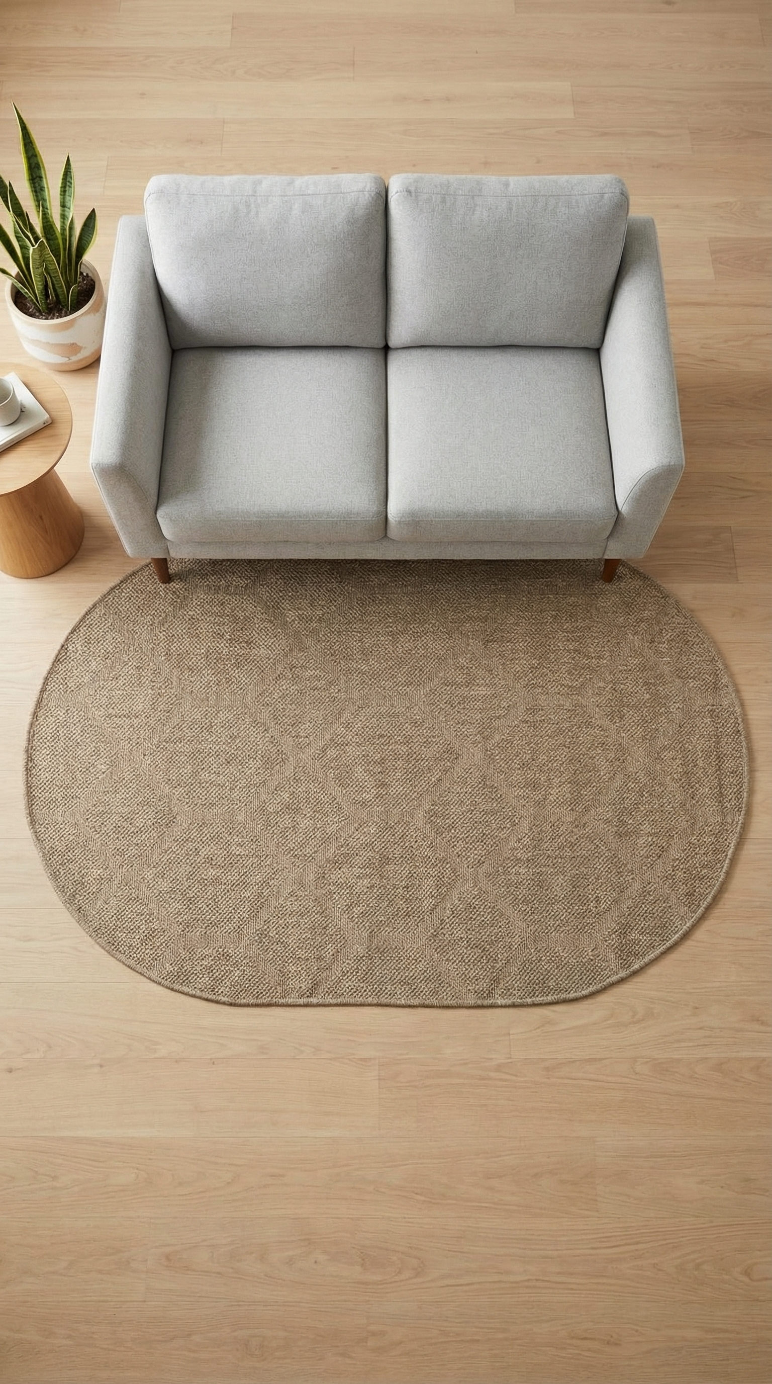 Zev Keten Oval: Köşesiz Zarafet Sunan Özel Kesim Jüt Görünümlü Halı Özel Ölçü ✂