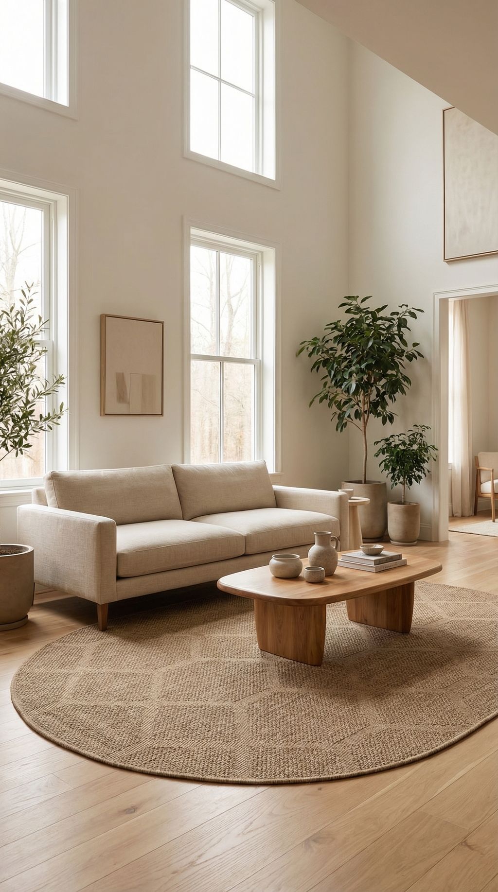 Zev Keten Oval: Köşesiz Zarafet Sunan Özel Kesim Jüt Görünümlü Halı Özel Ölçü ✂