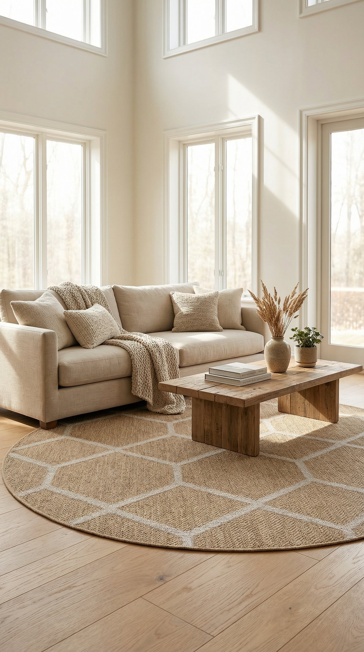 Zev Keten Daire: Köşesiz Şıklık Sunan Kolay Temizlenir Özel Kesim Halı Özel Ölçü ✂