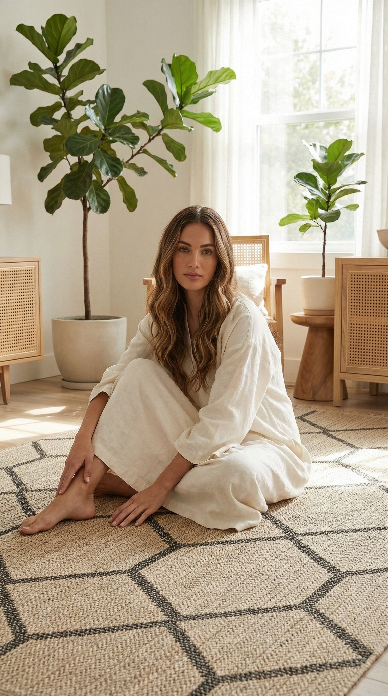 Zev Keten: Nötr Tonlarıyla İskandinav ve Minimalist Dekorasyon Halısı Özel Ölçü ✂