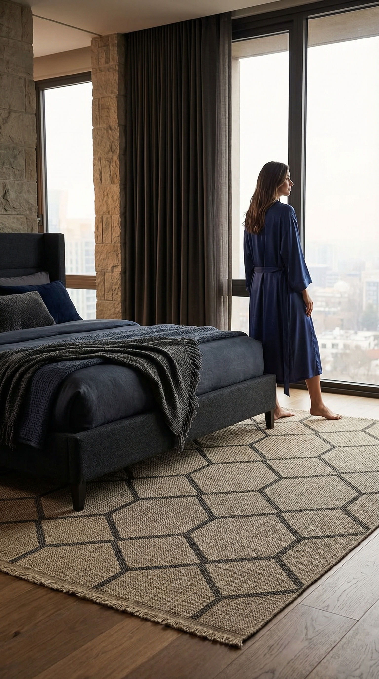 Zev Keten: Nötr Tonlarıyla İskandinav ve Minimalist Dekorasyon Halısı Özel Ölçü ✂