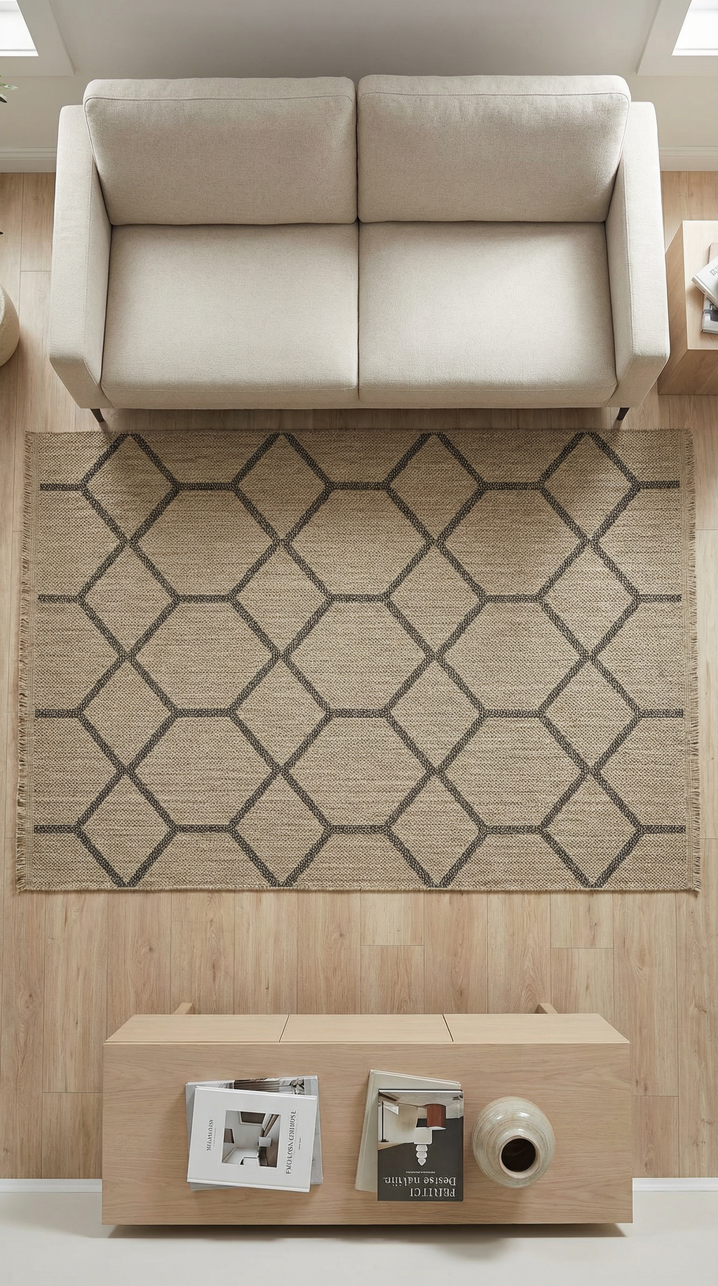 Zev Keten: Nötr Tonlarıyla İskandinav ve Minimalist Dekorasyon Halısı Özel Ölçü ✂