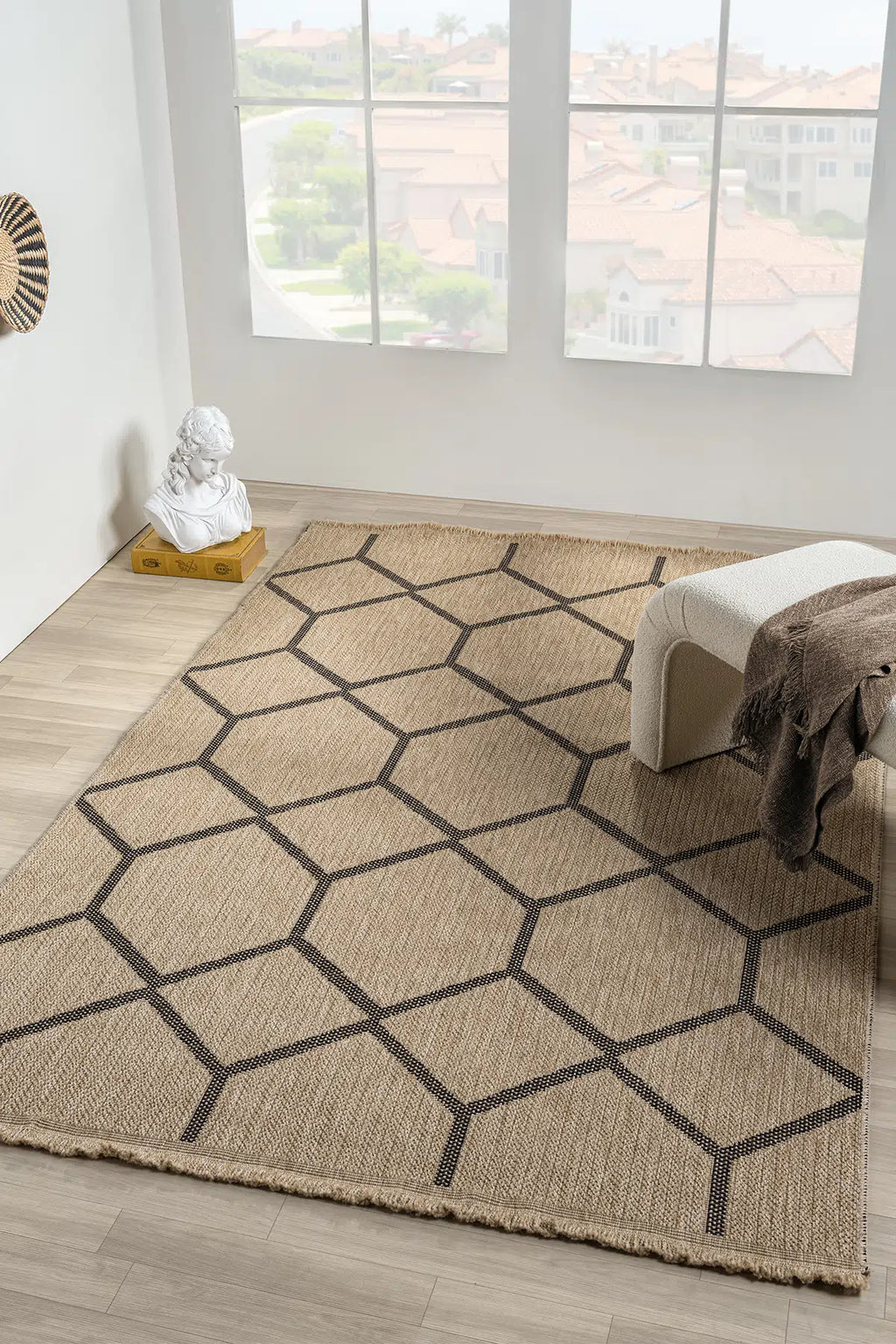 Zev Keten: Nötr Tonlarıyla İskandinav ve Minimalist Dekorasyon Halısı Özel Ölçü ✂