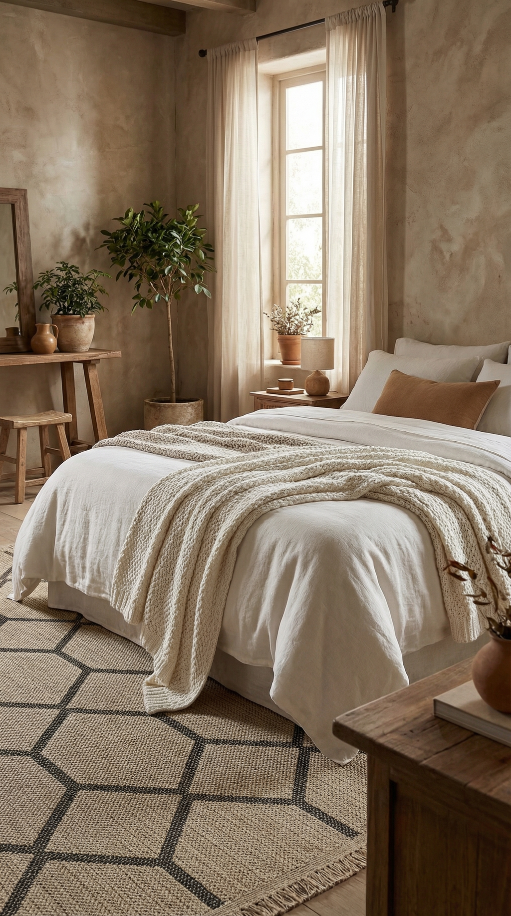 Zev Keten: Nötr Tonlarıyla İskandinav ve Minimalist Dekorasyon Halısı Özel Ölçü ✂