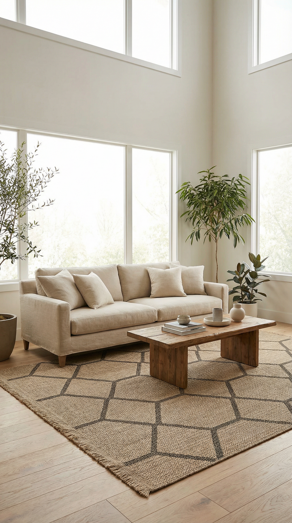 Zev Keten: Nötr Tonlarıyla İskandinav ve Minimalist Dekorasyon Halısı Özel Ölçü ✂