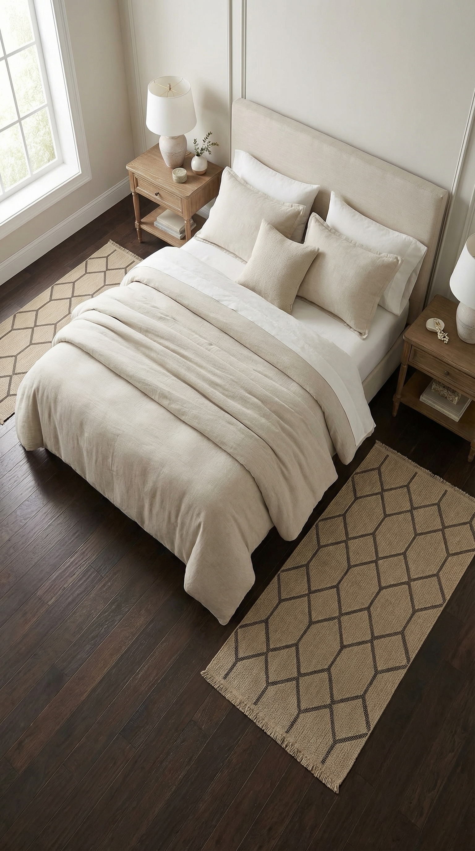 Zev Keten: Nötr Tonlarıyla İskandinav ve Minimalist Dekorasyon Halısı Özel Ölçü ✂