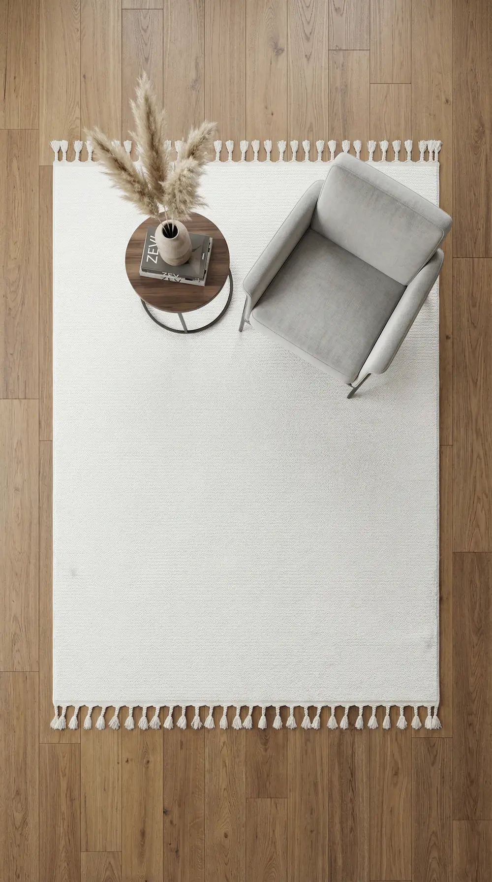 Zev Halı Prime PR019 Krem Düz Sade Mikrofiber Püsküllü Yumuşak Halı 160x230