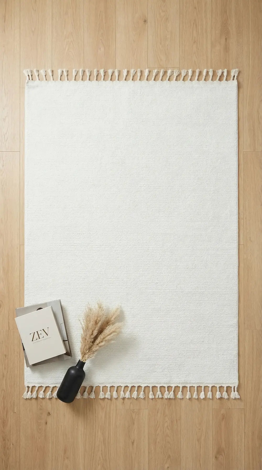 Zev Halı Prime PR019 Krem Düz Sade Mikrofiber Püsküllü Yumuşak Halı 160x230