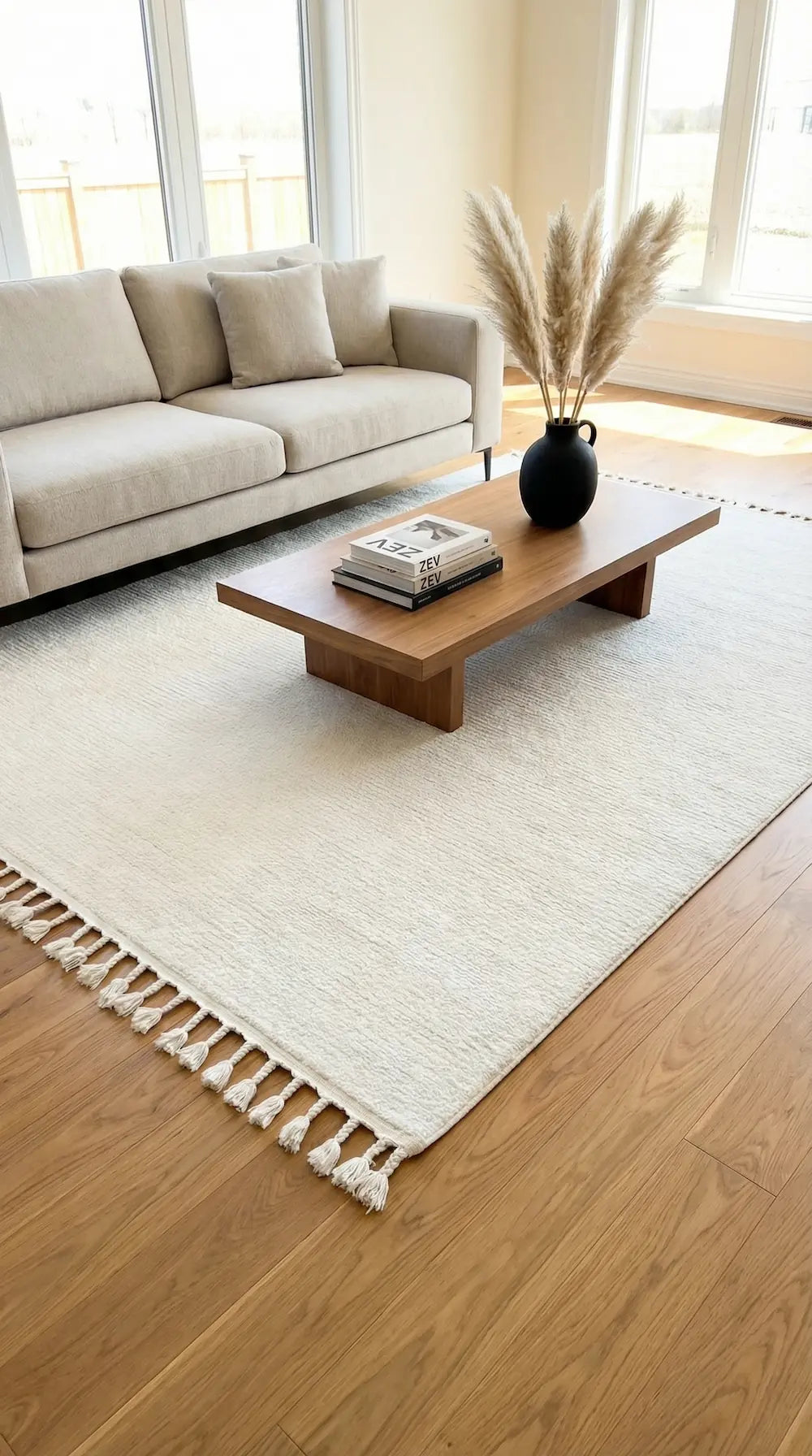 Zev Halı Prime PR019 Krem Düz Sade Mikrofiber Püsküllü Yumuşak Halı 160x230