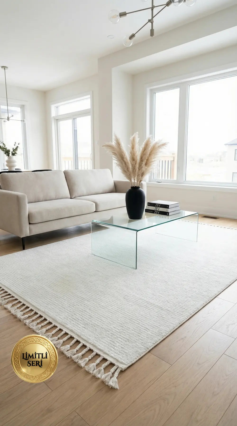 Zev Halı Prime PR019 Krem Düz Sade Mikrofiber Püsküllü Yumuşak Halı 160x230