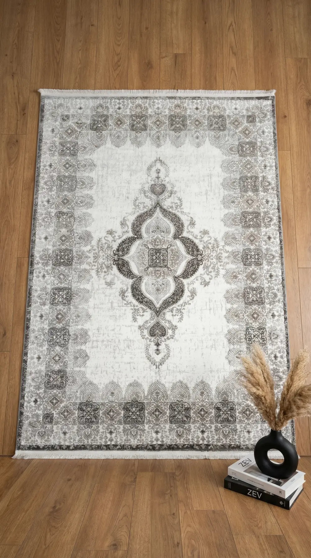 Zev Halı Prime PR025 Krem Vizon Madalyonlu Vintage Klasik Saray Halısı 160x230