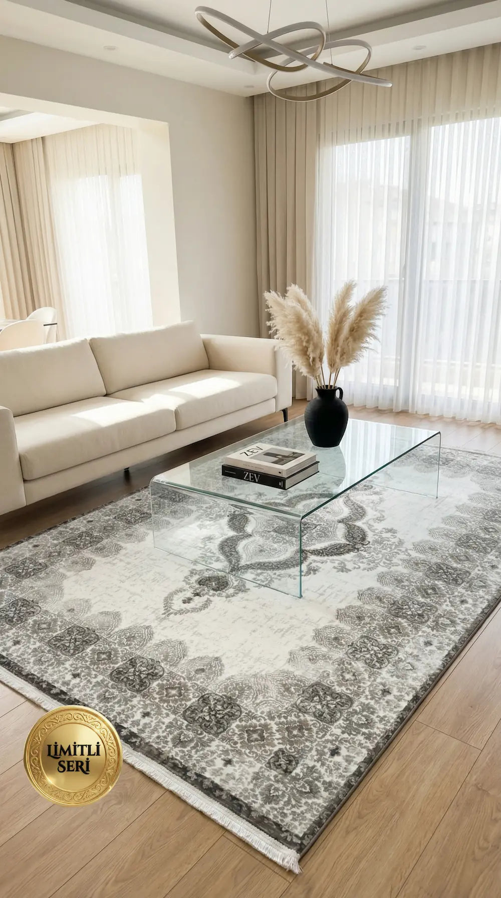 Zev Halı Prime PR025 Krem Vizon Madalyonlu Vintage Klasik Saray Halısı 160x230