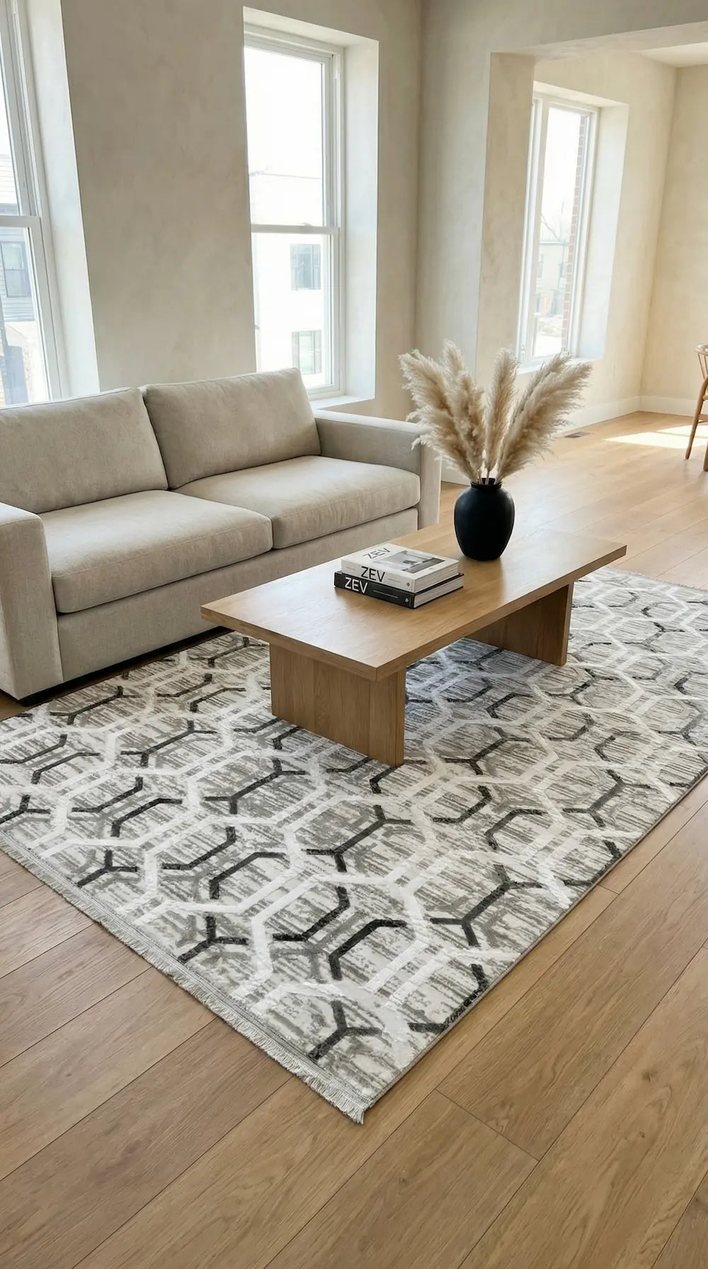 Zev Vogui Gri Antrasit Petek Desenli Geometrik Modern Halı VG042 160x230