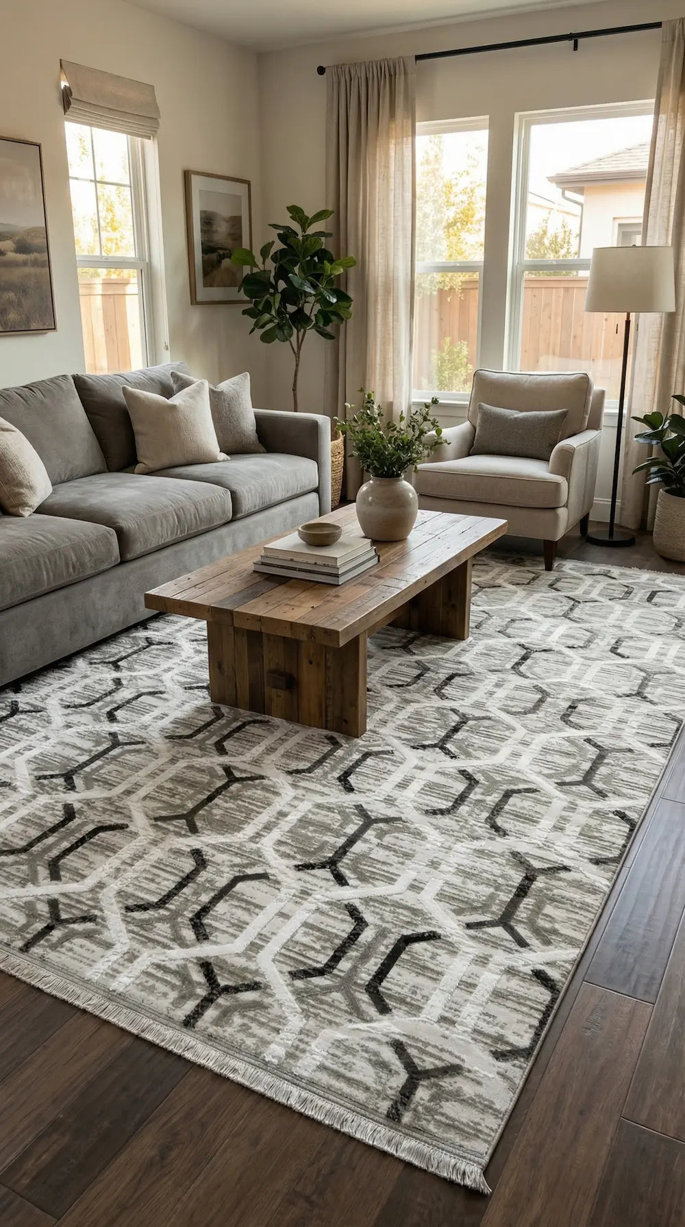 Zev Vogui Gri Antrasit Petek Desenli Geometrik Modern Halı VG042 160x230