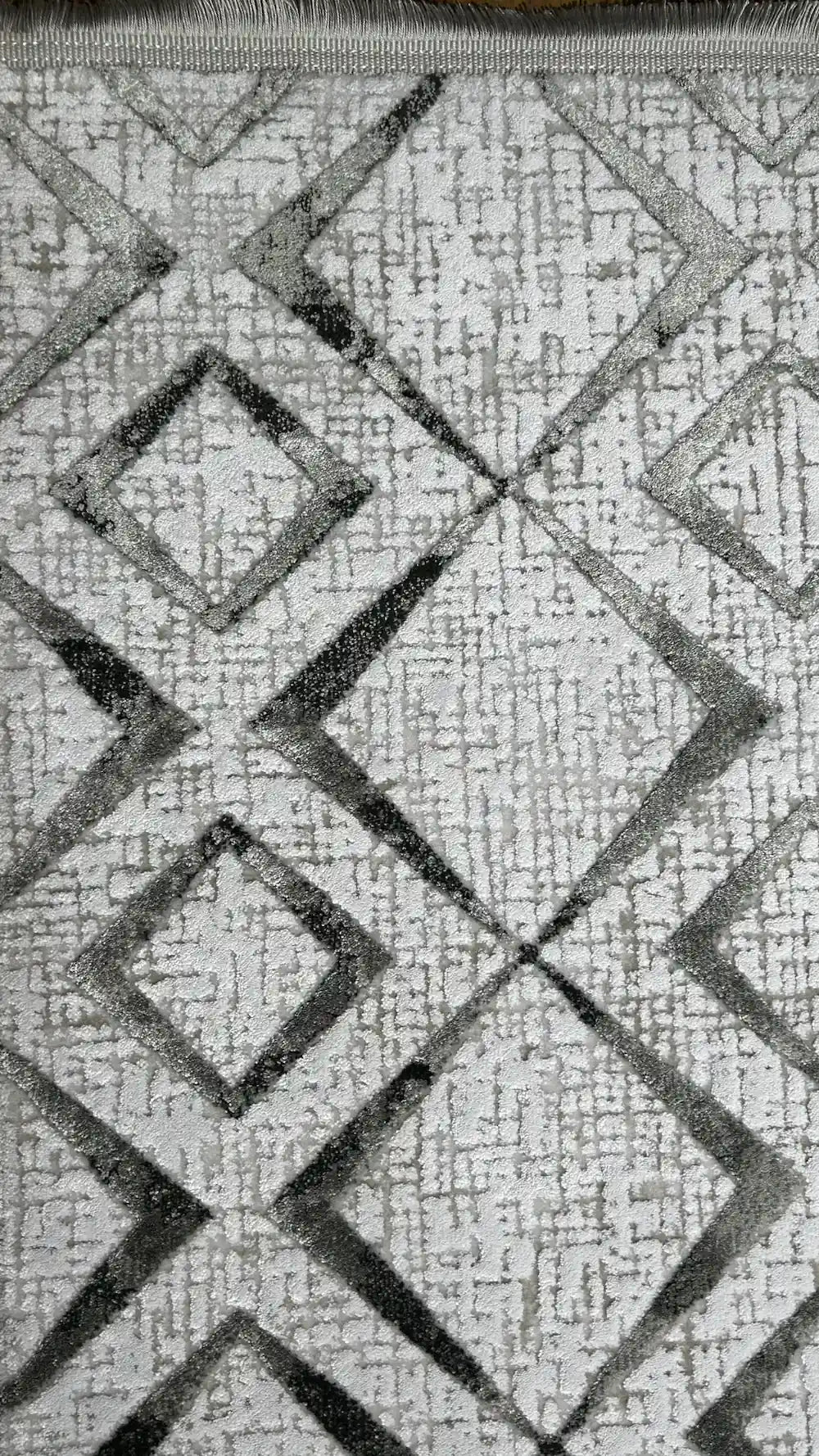 Zev Vogui Gri Geometrik Kafes Desenli Modern Salon Halısı VG044 160x230