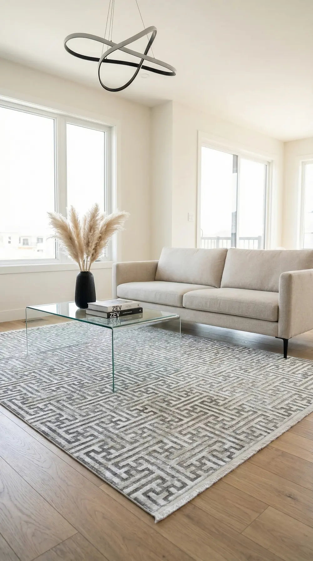 Zev Vogui Antrasit Gri Labirent Desenli Modern Mimari Tasarım Halı VG045 160x230