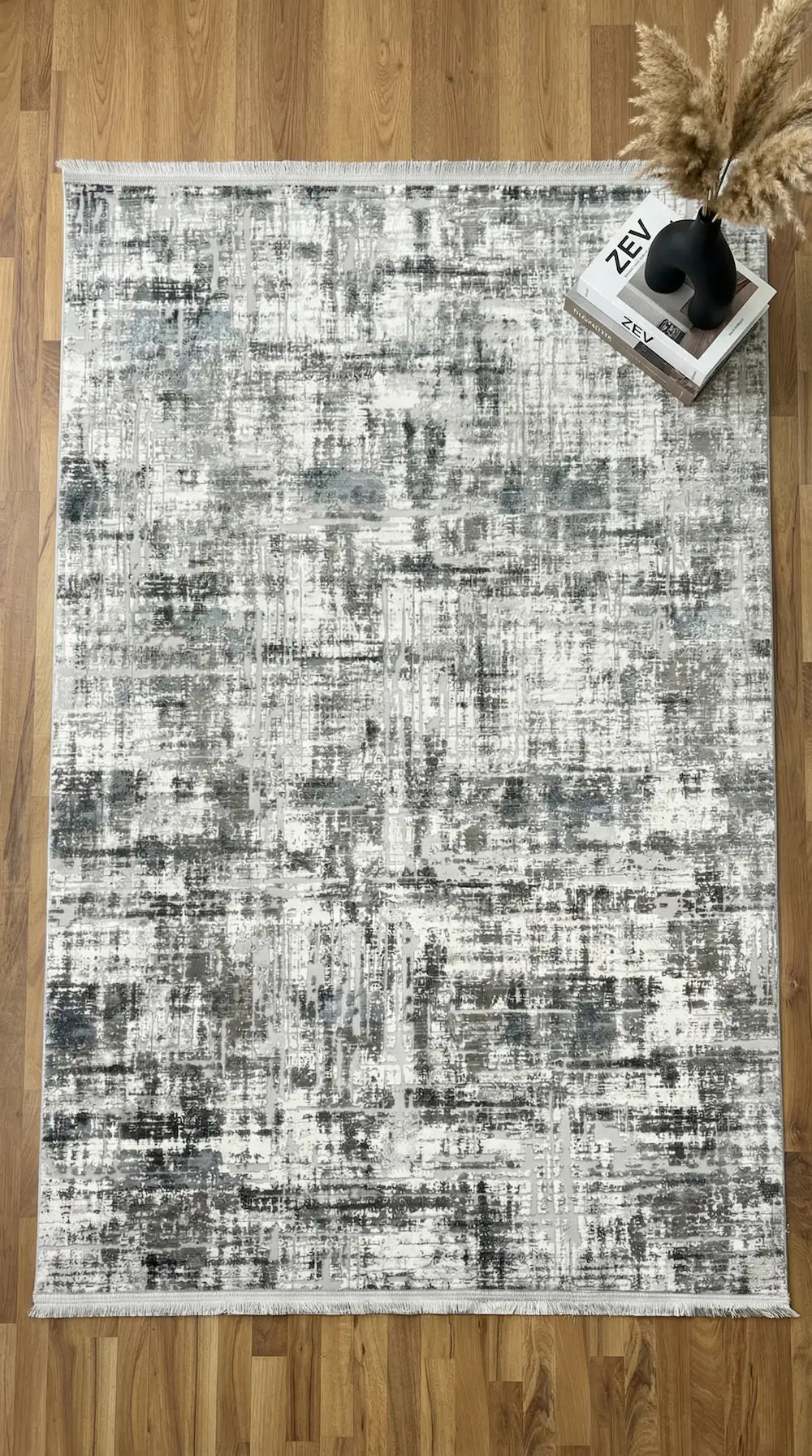 Zev Vogui Gri Mavi Endüstriyel Eskitme Modern Salon Halısı VG047 145x230