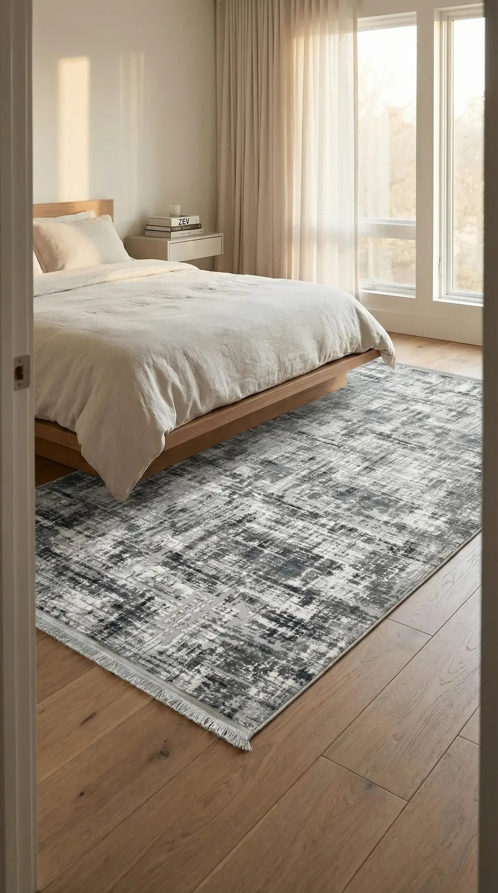 Zev Vogui Gri Mavi Endüstriyel Eskitme Modern Salon Halısı VG047 145x230