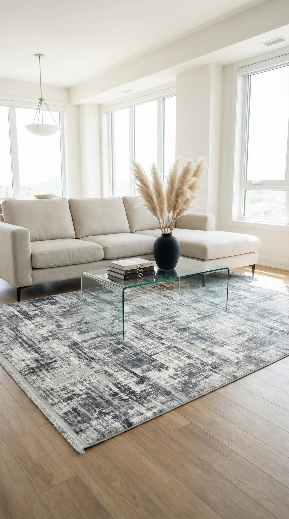 Zev Vogui Gri Mavi Endüstriyel Eskitme Modern Salon Halısı VG047 145x230