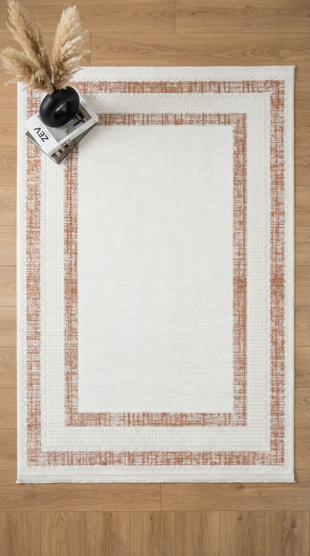 Zev Halı Vogui Krem Kiremit Çift Çerçeveli Modern Salon Halısı VG048 150x230 | Modern Halı | Zev Halı