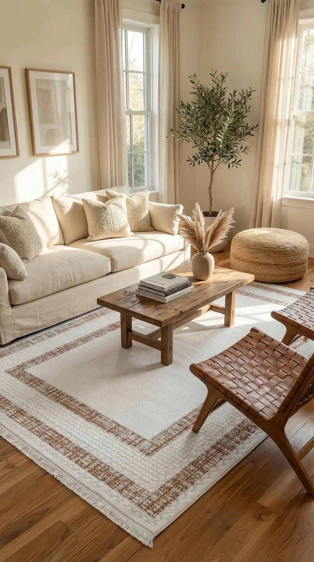 Zev Halı Vogui Krem Kiremit Çift Çerçeveli Modern Salon Halısı VG048 150x230 | Modern Halı | Zev Halı