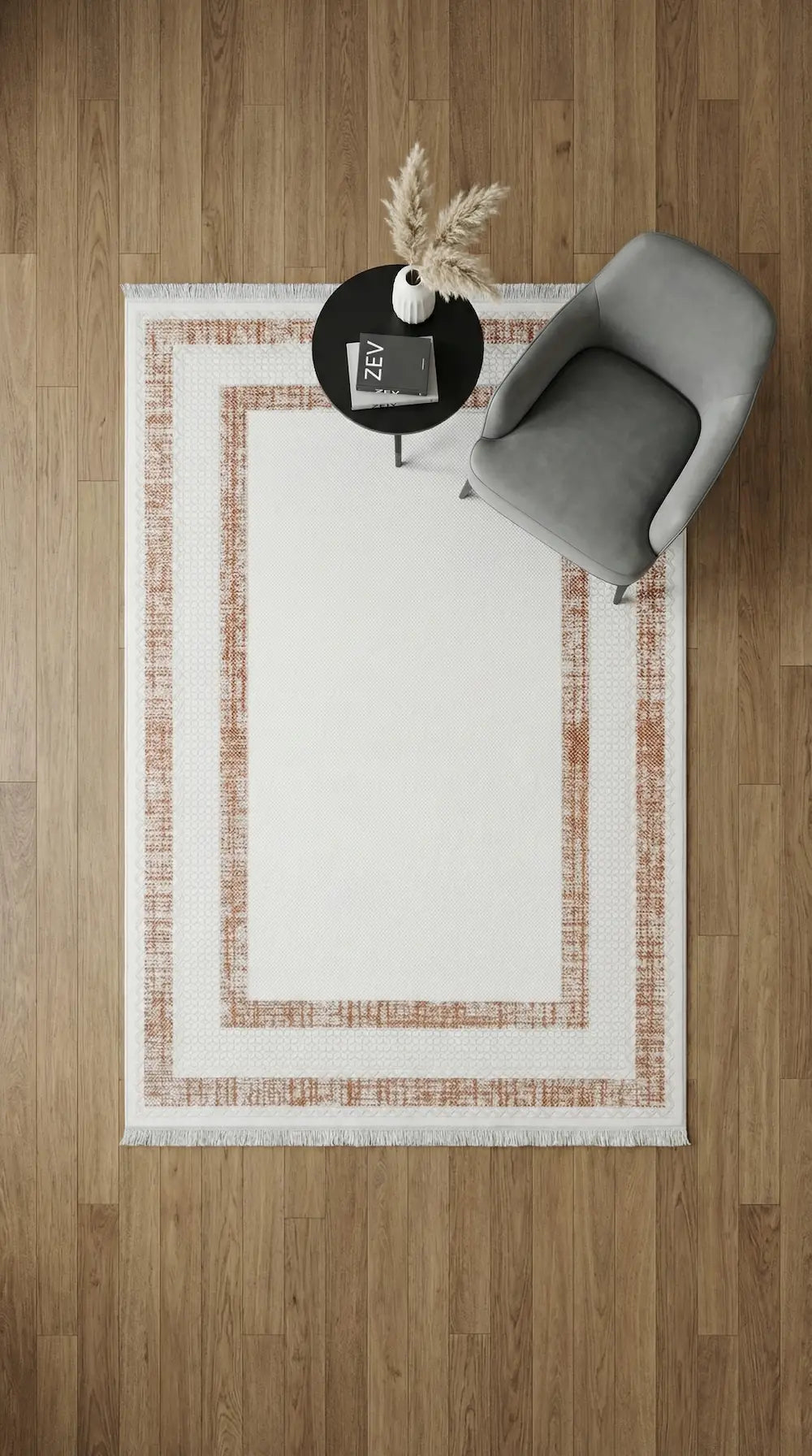 Zev Halı Vogui Krem Kiremit Çift Çerçeveli Modern Salon Halısı VG048 150x230 | Modern Halı | Zev Halı