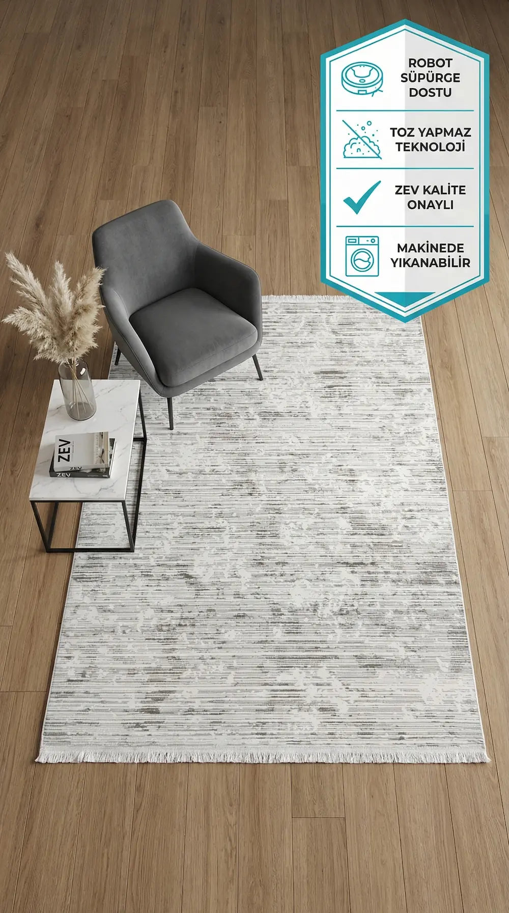 Zev Halı NK002 | 115x180 Makinede Yıkanabilir Yatay Çizgili Modern Halı