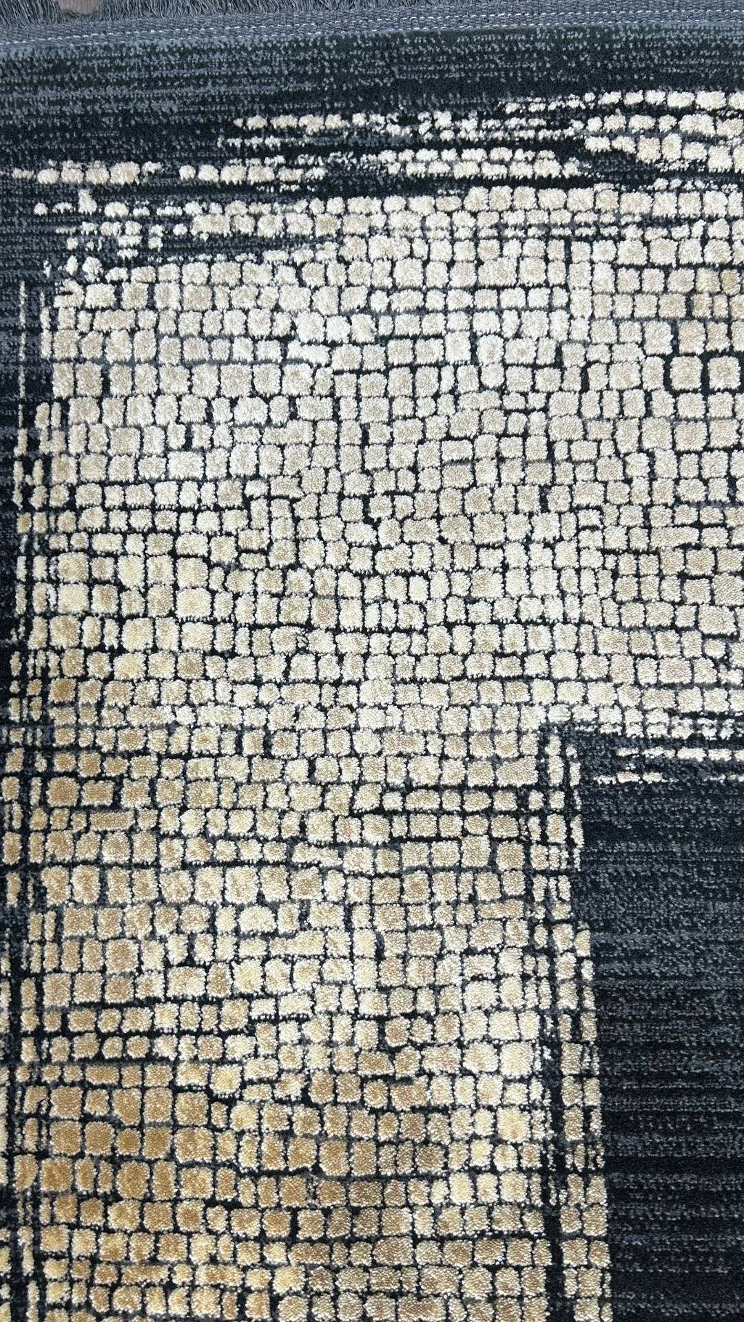 Zev Dark Serisi Zümrüt Siyahı Hardal Sarı Detaylı Çerçeveli Triko Akrilik Salon Halısı- %60 Fırsat Outlet st024  160x230