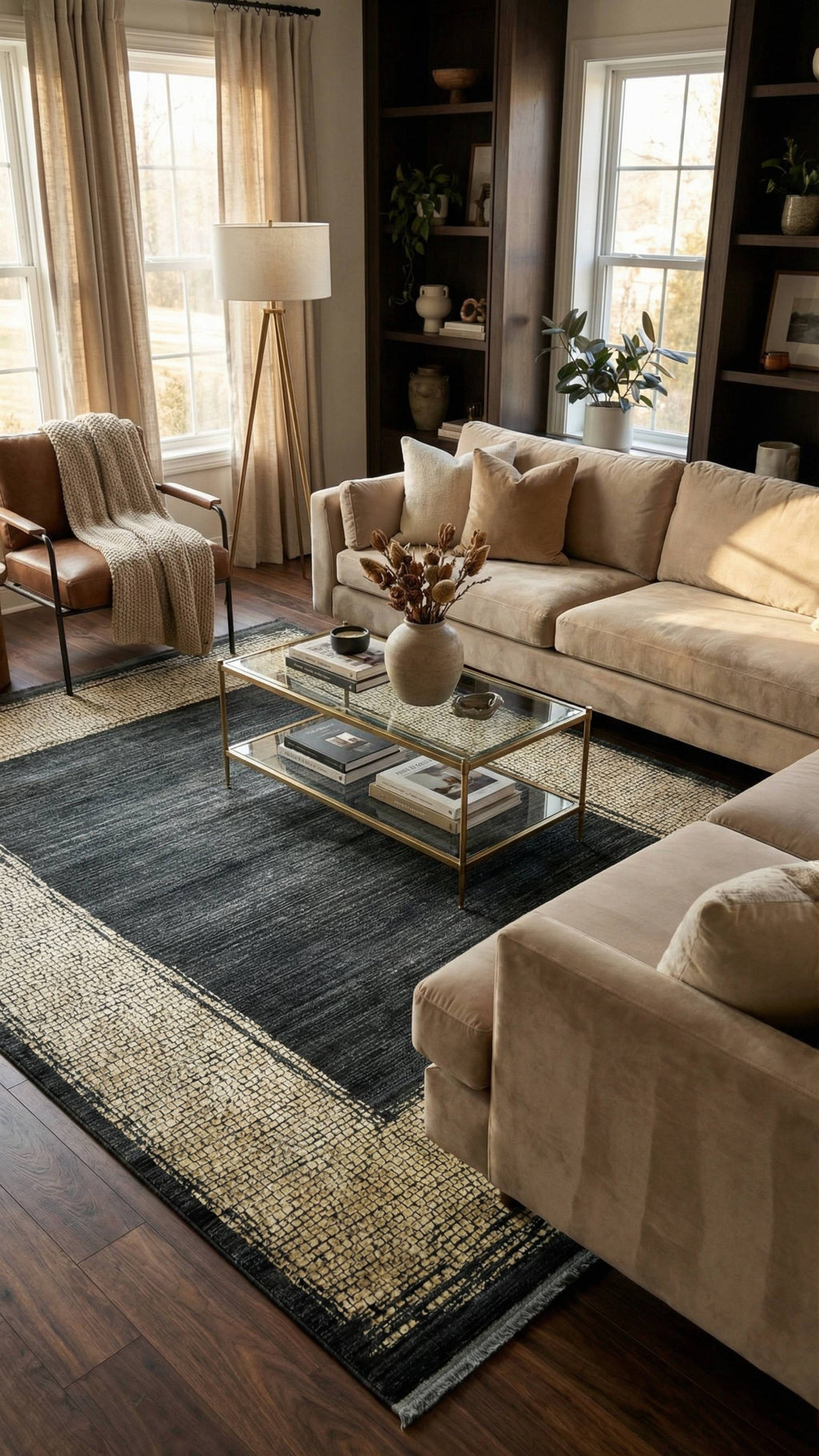 Zev Dark Serisi Zümrüt Siyahı Hardal Sarı Detaylı Çerçeveli Triko Akrilik Salon Halısı- %60 Fırsat Outlet st024  160x230