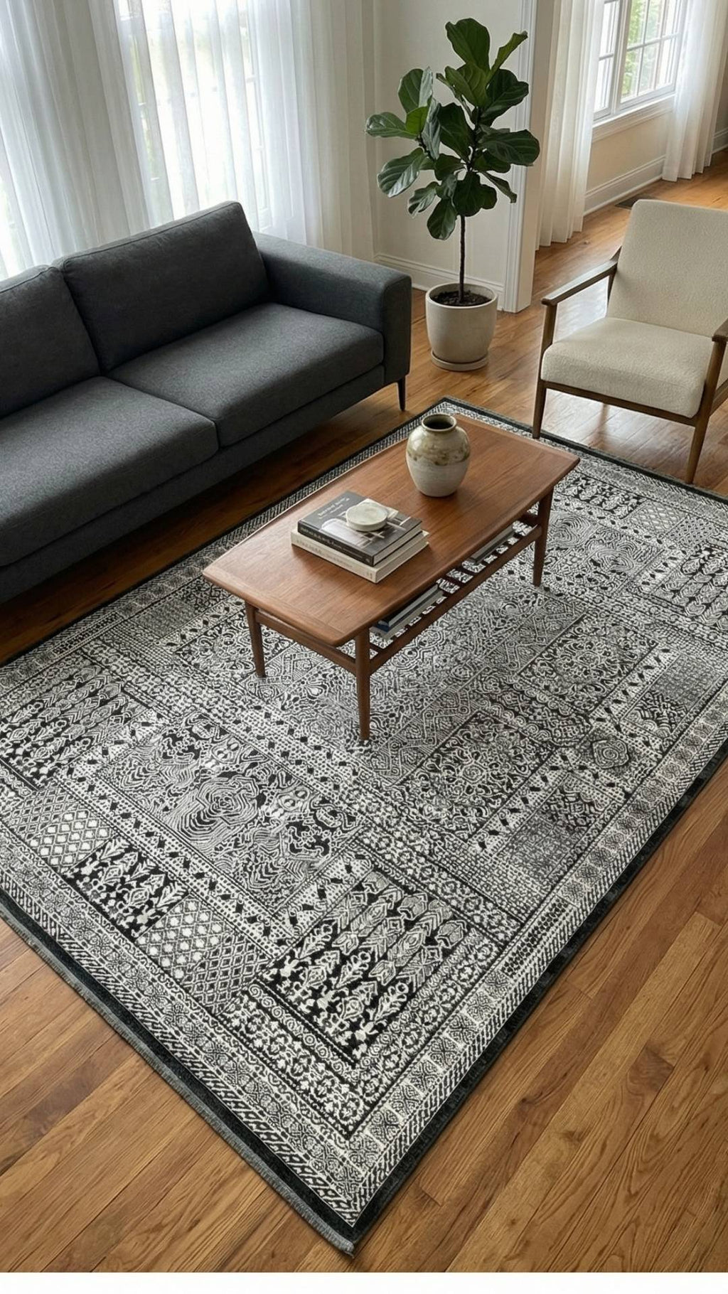 Zev Dark Serisi Zümrüt Siyahı Etnik Monokrom Triko Akrilik Salon Yatak Odası Halısı- %60 Fırsat Outlet st020  160x230