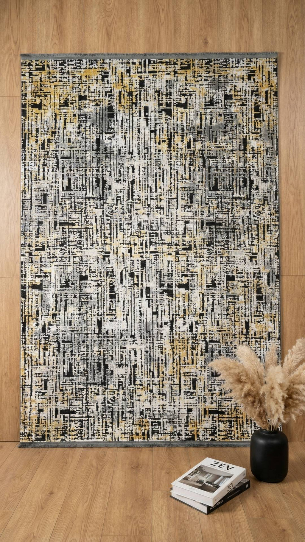 سجادة غرفة معيشة من سلسلة زيف دارك، لونها أسود زمردي وأصفر خردلي، بتفاصيل عرقية دمشقية، مصنوعة من الأكريليك - خصم 60% في منفذ البيع st022 160x230