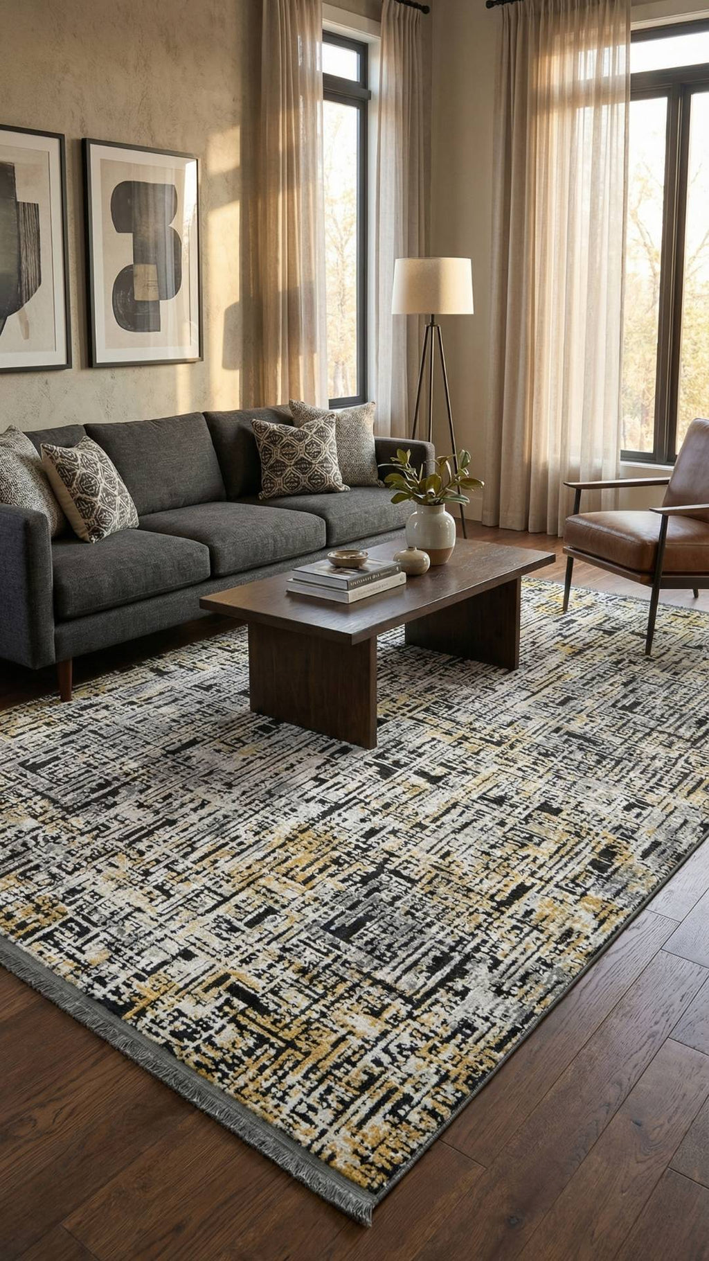 سجادة غرفة معيشة من سلسلة زيف دارك، لونها أسود زمردي وأصفر خردلي، بتفاصيل عرقية دمشقية، مصنوعة من الأكريليك - خصم 60% في منفذ البيع st022 160x230