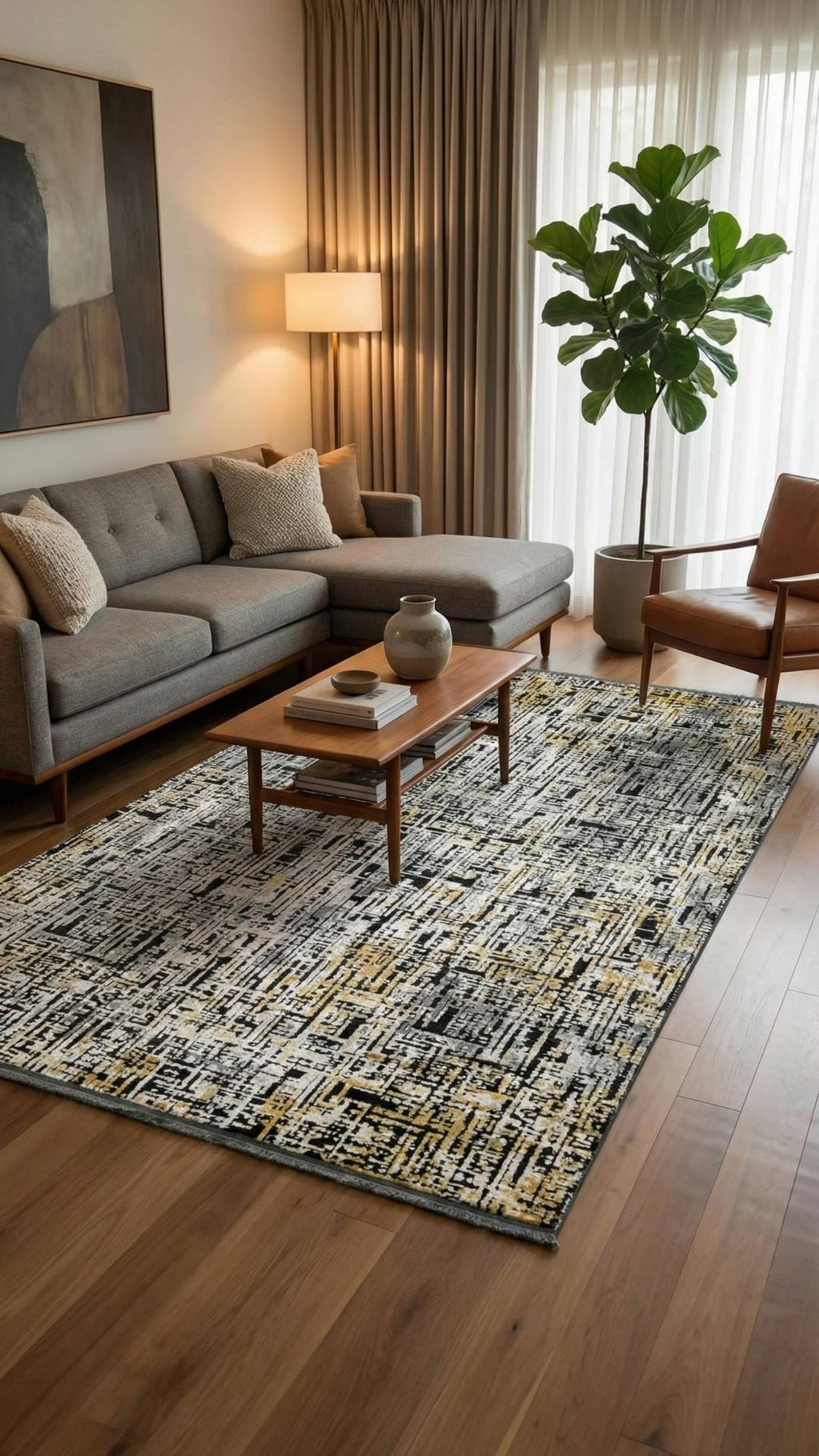 سجادة غرفة معيشة من سلسلة زيف دارك، لونها أسود زمردي وأصفر خردلي، بتفاصيل عرقية دمشقية، مصنوعة من الأكريليك - خصم 60% في منفذ البيع st022 160x230