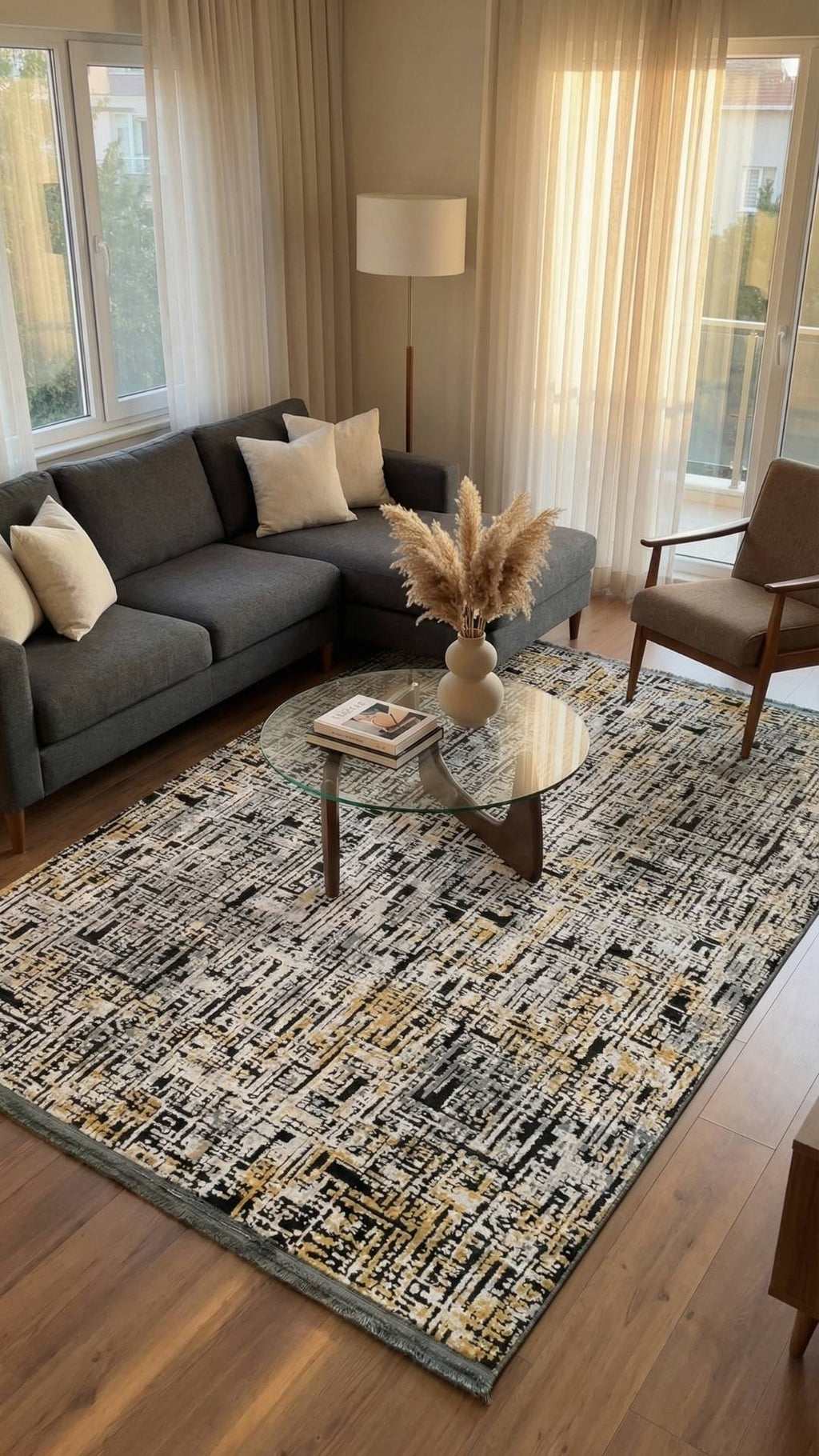 سجادة غرفة معيشة من سلسلة زيف دارك، لونها أسود زمردي وأصفر خردلي، بتفاصيل عرقية دمشقية، مصنوعة من الأكريليك - خصم 60% في منفذ البيع st022 160x230