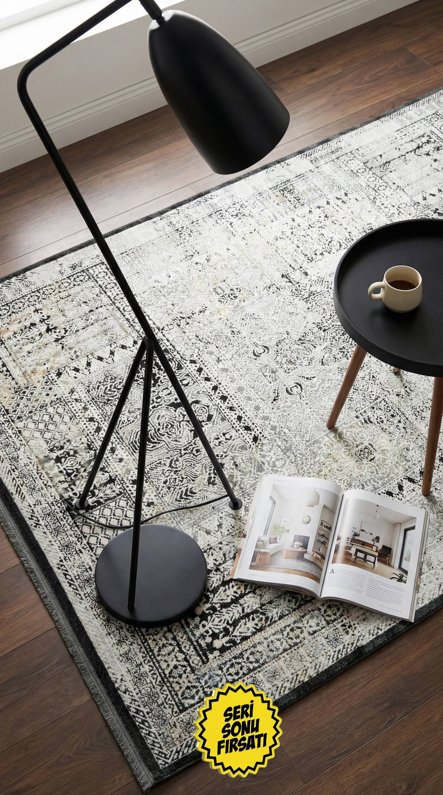 Zev Dark Serisi Zümrüt Siyahı Sarı Etnik Damask Triko Akrilik Salon Yatak Odası Halısı- %60 Fırsat Outlet st023  160x230