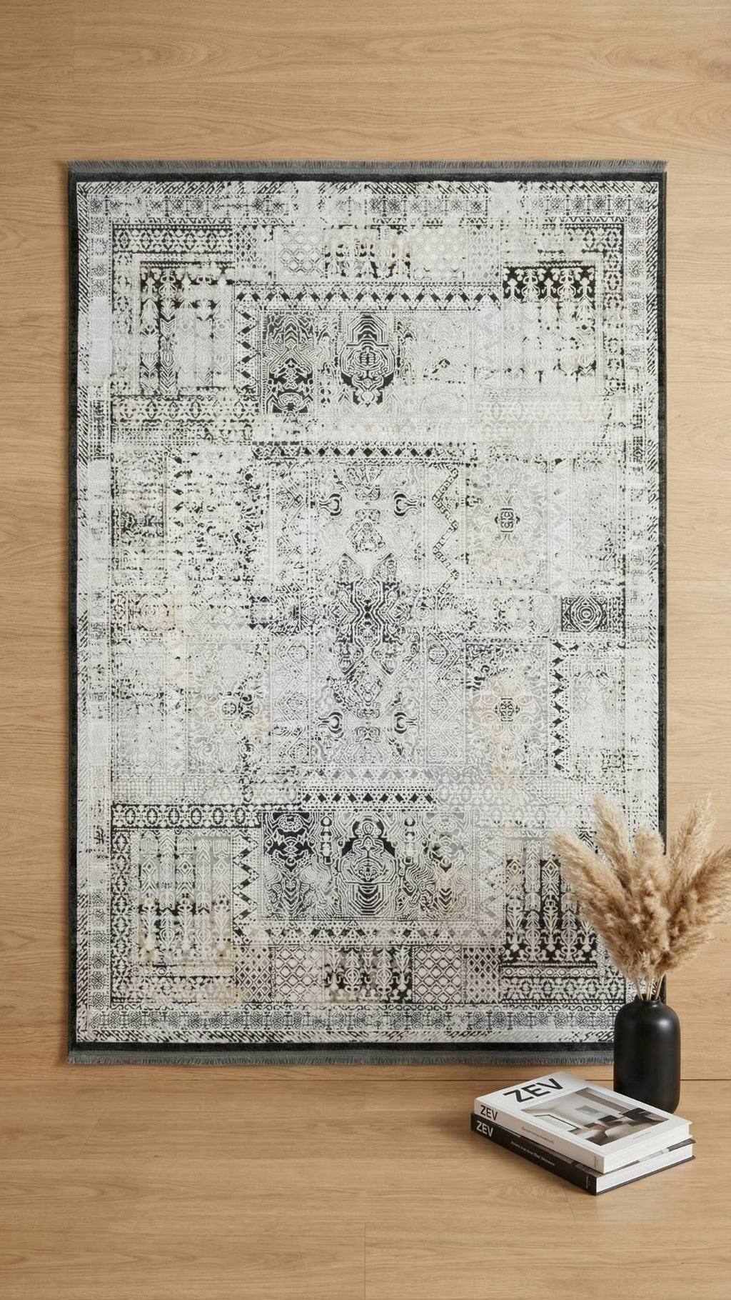 Zev Halı Dark Serisi Zümrüt Siyahı Sarı Etnik Damask Triko Akrilik Salon Yatak Odası Halısı- %60 Fırsat Outlet st023 160x230 | Modern Halı | Zev Halı