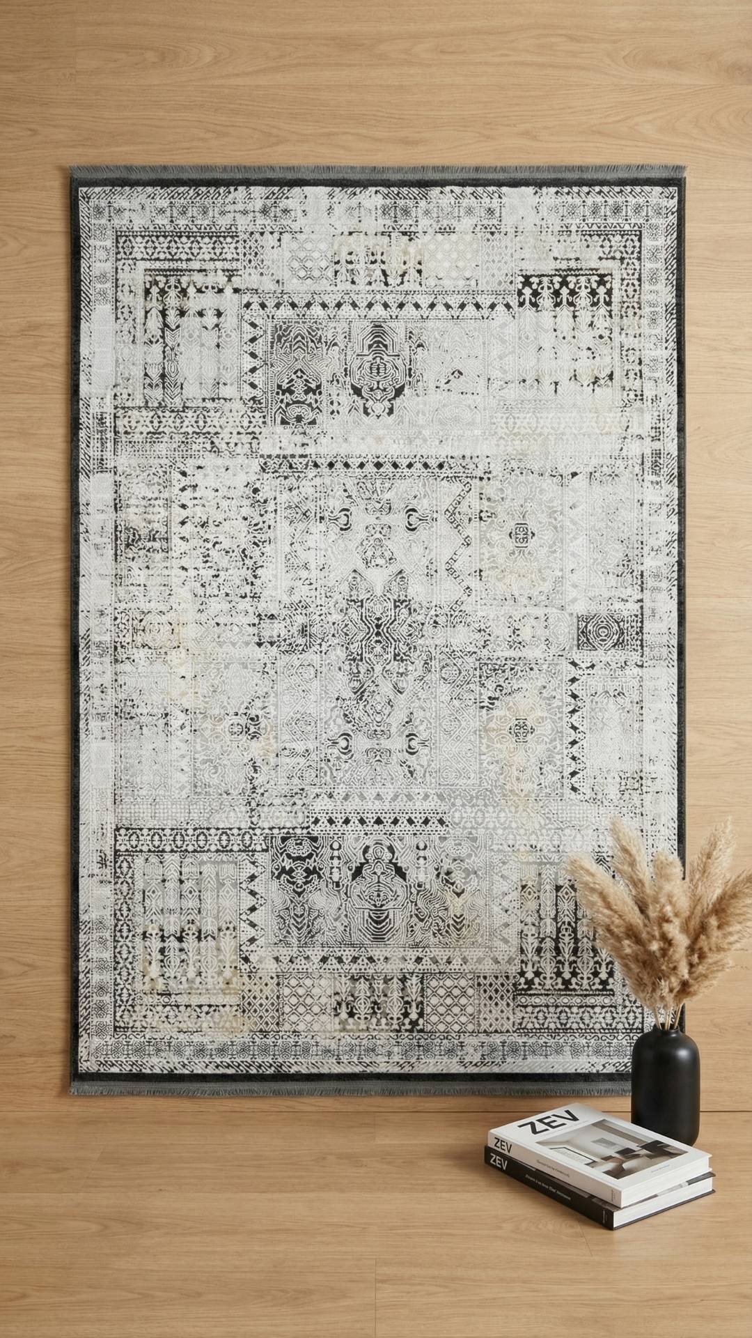 Zev Dark Serisi Zümrüt Siyahı Sarı Etnik Damask Triko Akrilik Salon Yatak Odası Halısı- %60 Fırsat Outlet st023  160x230