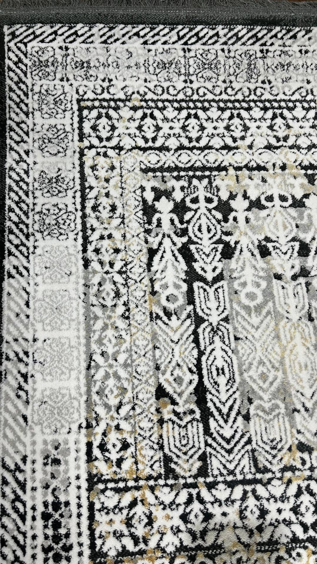 Zev Dark Serisi Zümrüt Siyahı Sarı Etnik Damask Triko Akrilik Salon Yatak Odası Halısı- %60 Fırsat Outlet st023  160x230